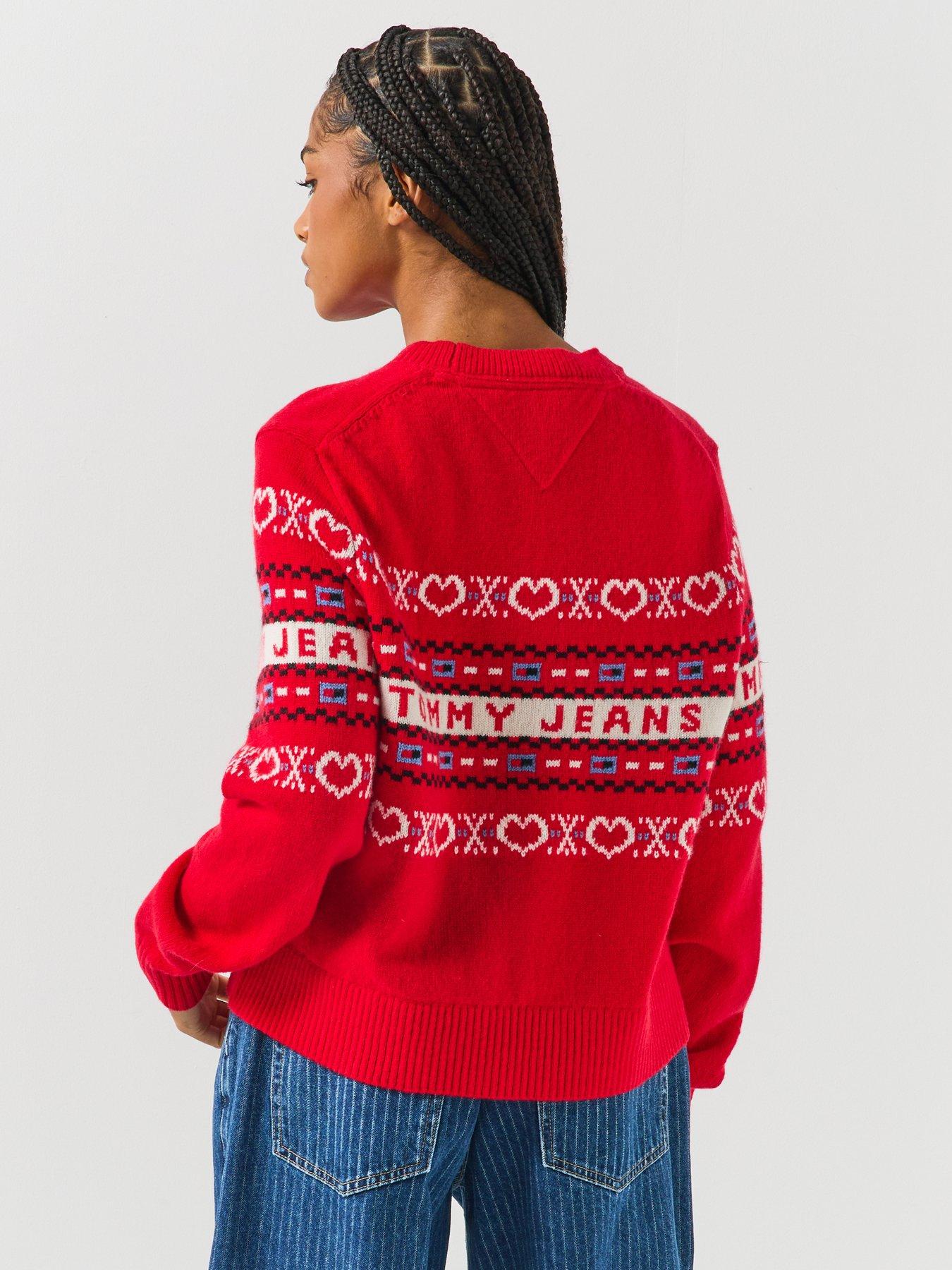 Image 6 of 6 of Tommy Jeans Festive Pure Wool Fair Isle Jumper - Red