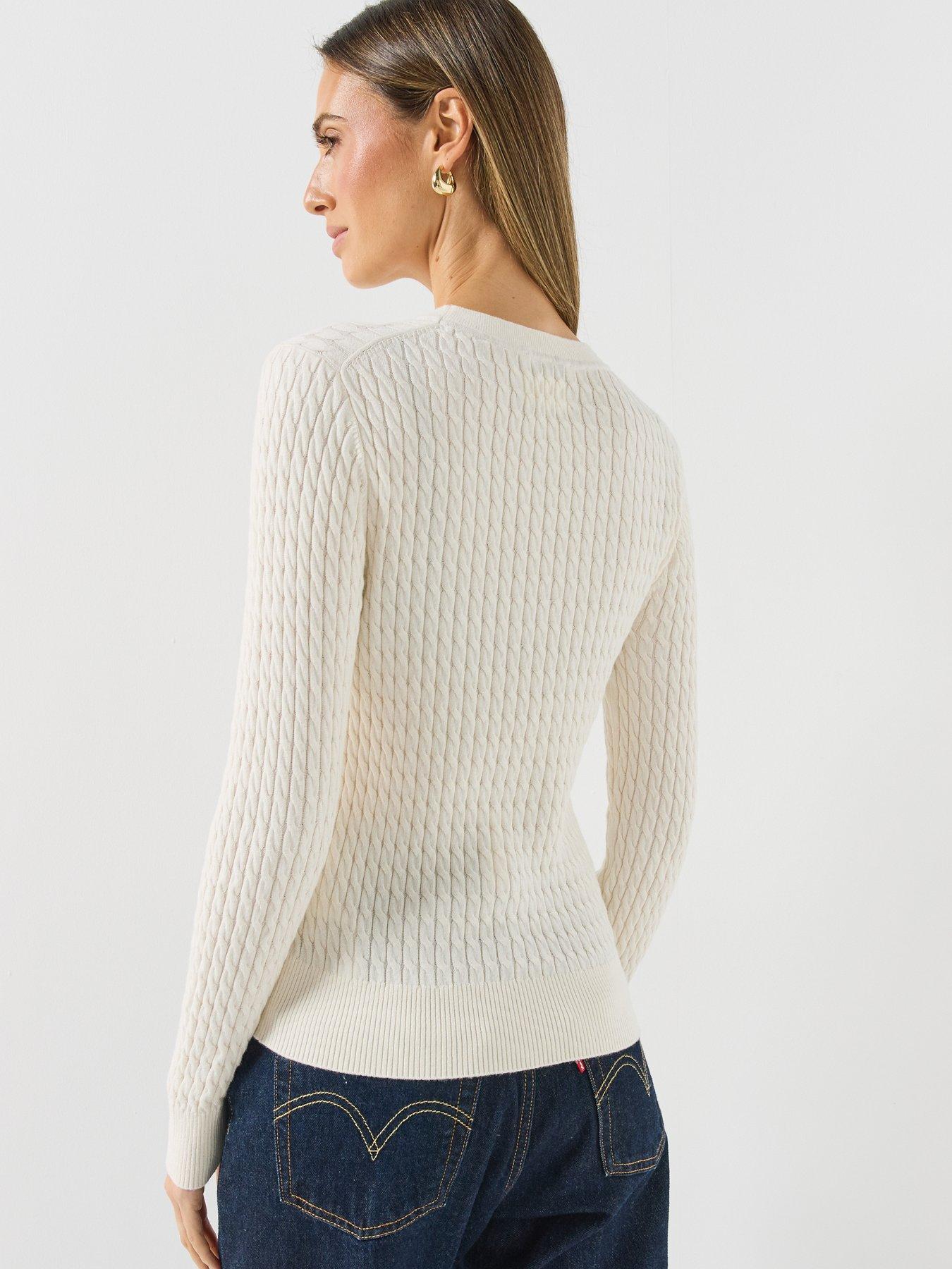 Image 2 of 6 of Tommy Hilfiger Fine Cable Knit Crew Neck Jumper - Cream