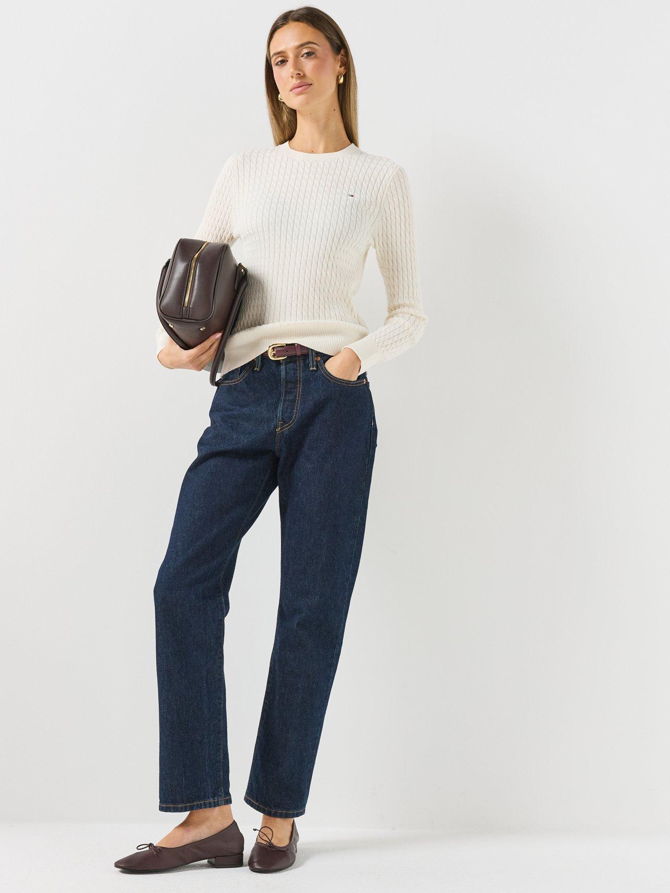 Image 3 of 6 of Tommy Hilfiger Fine Cable Knit Crew Neck Jumper - Cream