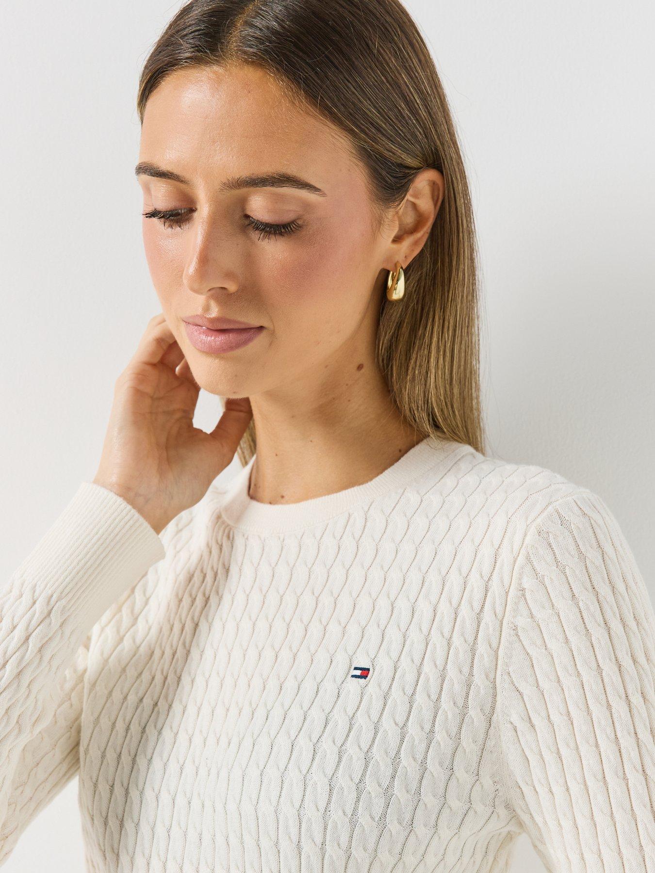 Image 4 of 6 of Tommy Hilfiger Fine Cable Knit Crew Neck Jumper - Cream