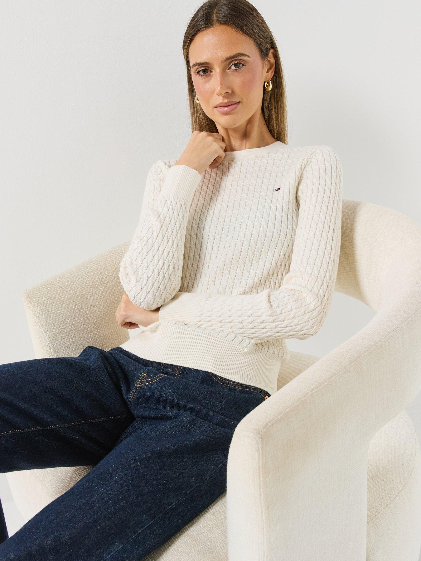 Image 5 of 6 of Tommy Hilfiger Fine Cable Knit Crew Neck Jumper - Cream