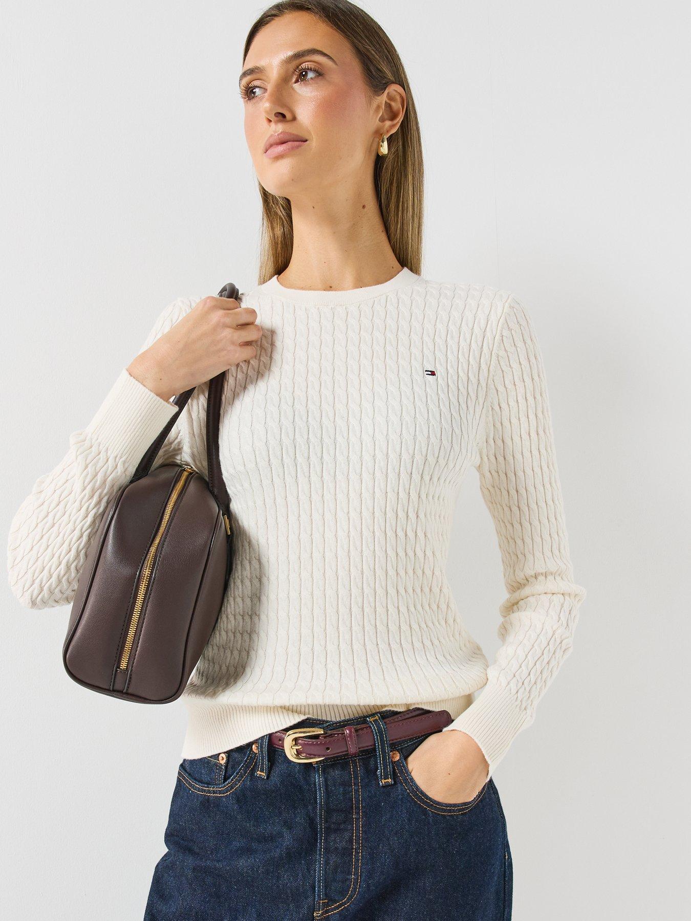 Image 6 of 6 of Tommy Hilfiger Fine Cable Knit Crew Neck Jumper - Cream
