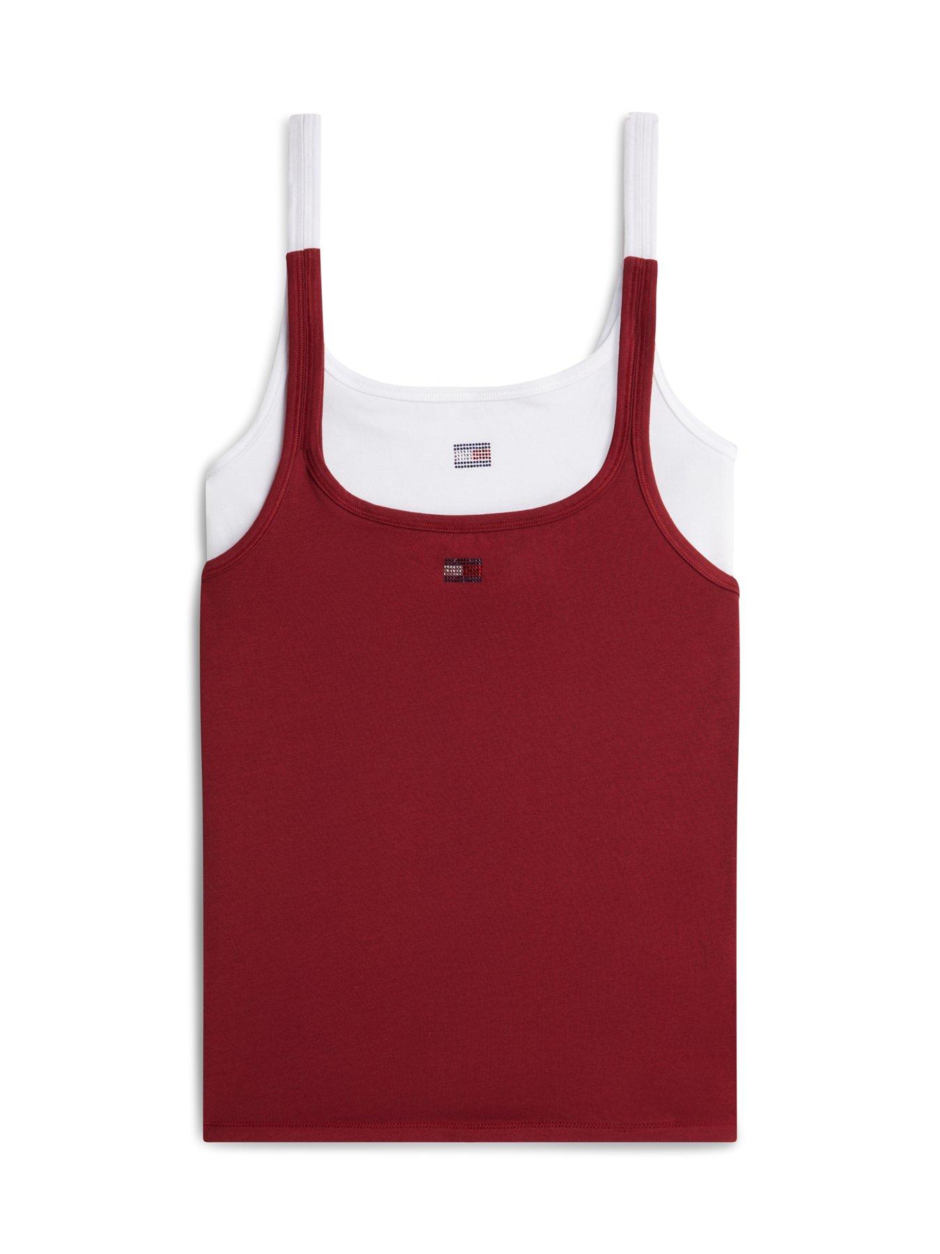 Image 1 of 6 of Tommy Hilfiger 2-pack Rhinestone Flag Lounge Tank Tops - Red/white