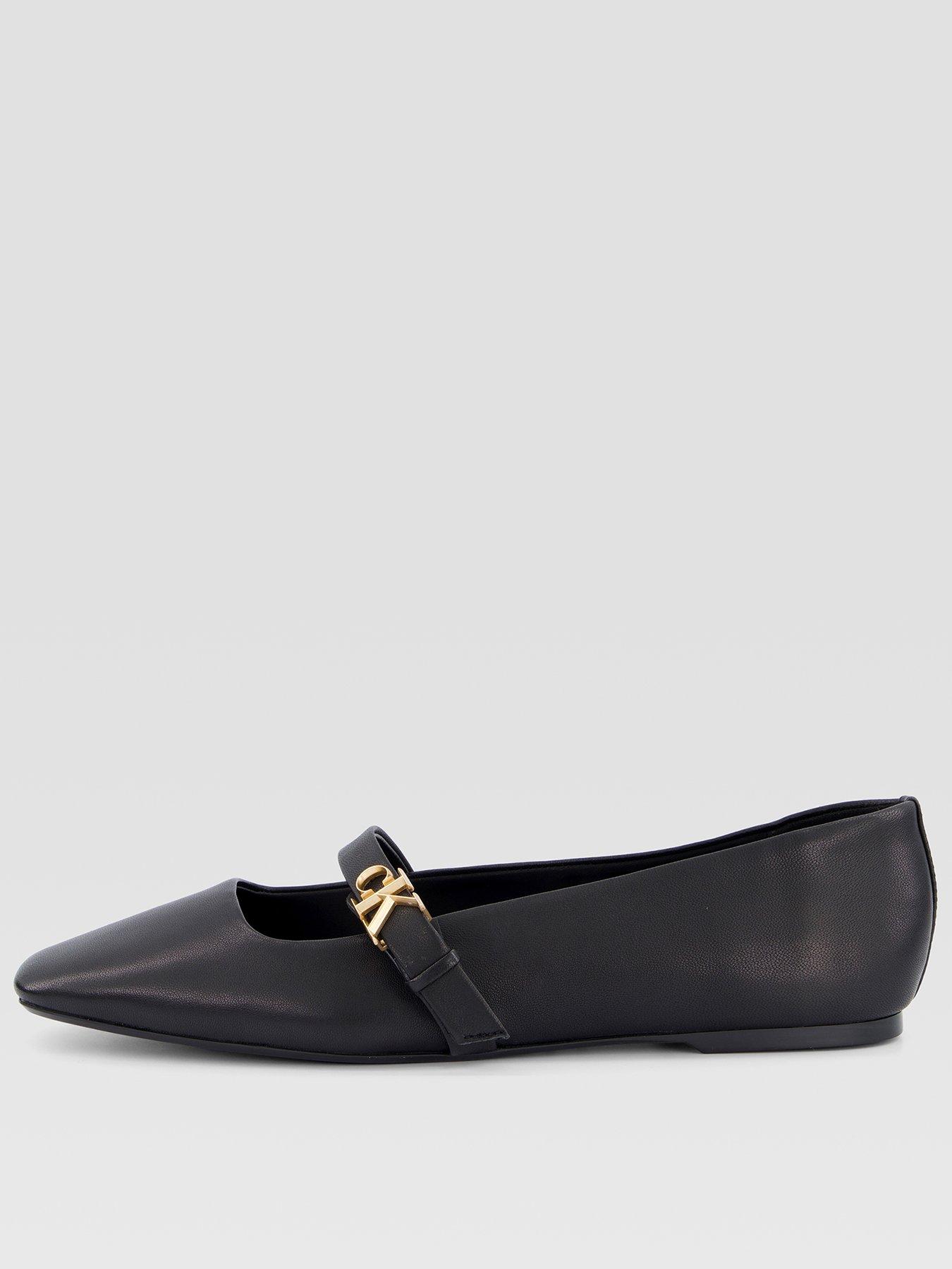 Image 1 of 7 of Calvin Klein Squared Leather Mary Jane Ballerina Pumps - Black