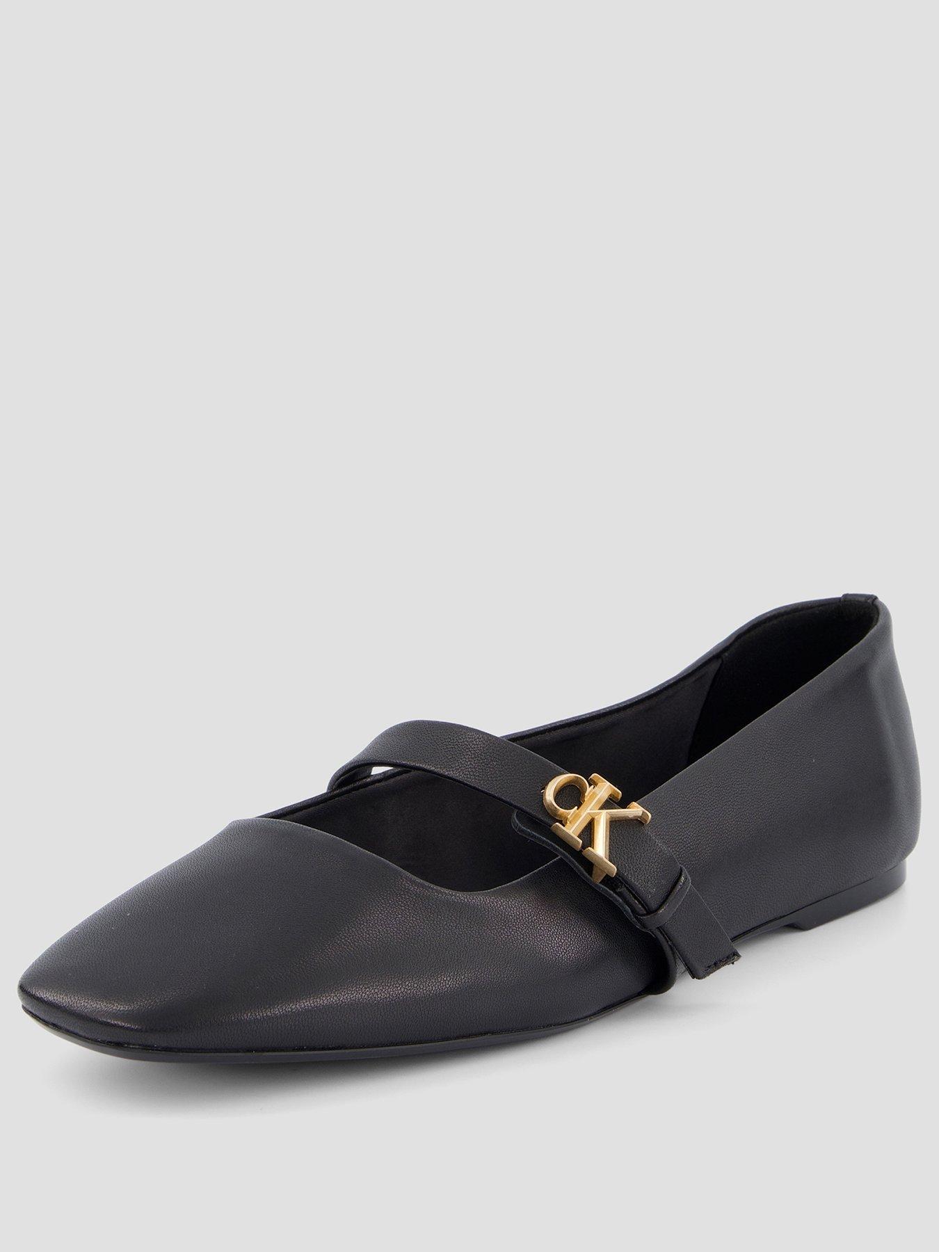 Image 2 of 7 of Calvin Klein Squared Leather Mary Jane Ballerina Pumps - Black