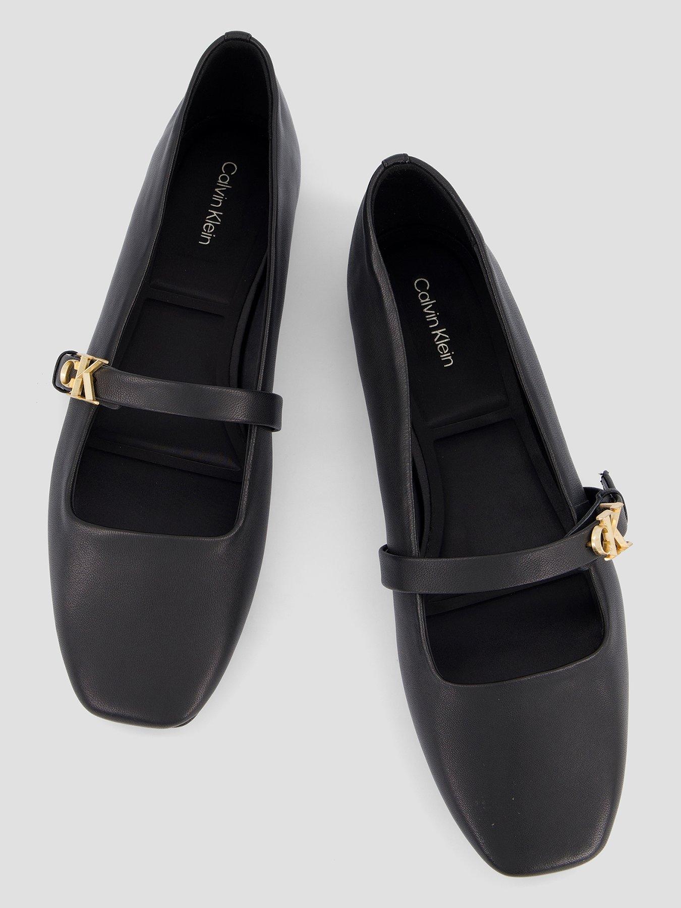Image 3 of 7 of Calvin Klein Squared Leather Mary Jane Ballerina Pumps - Black
