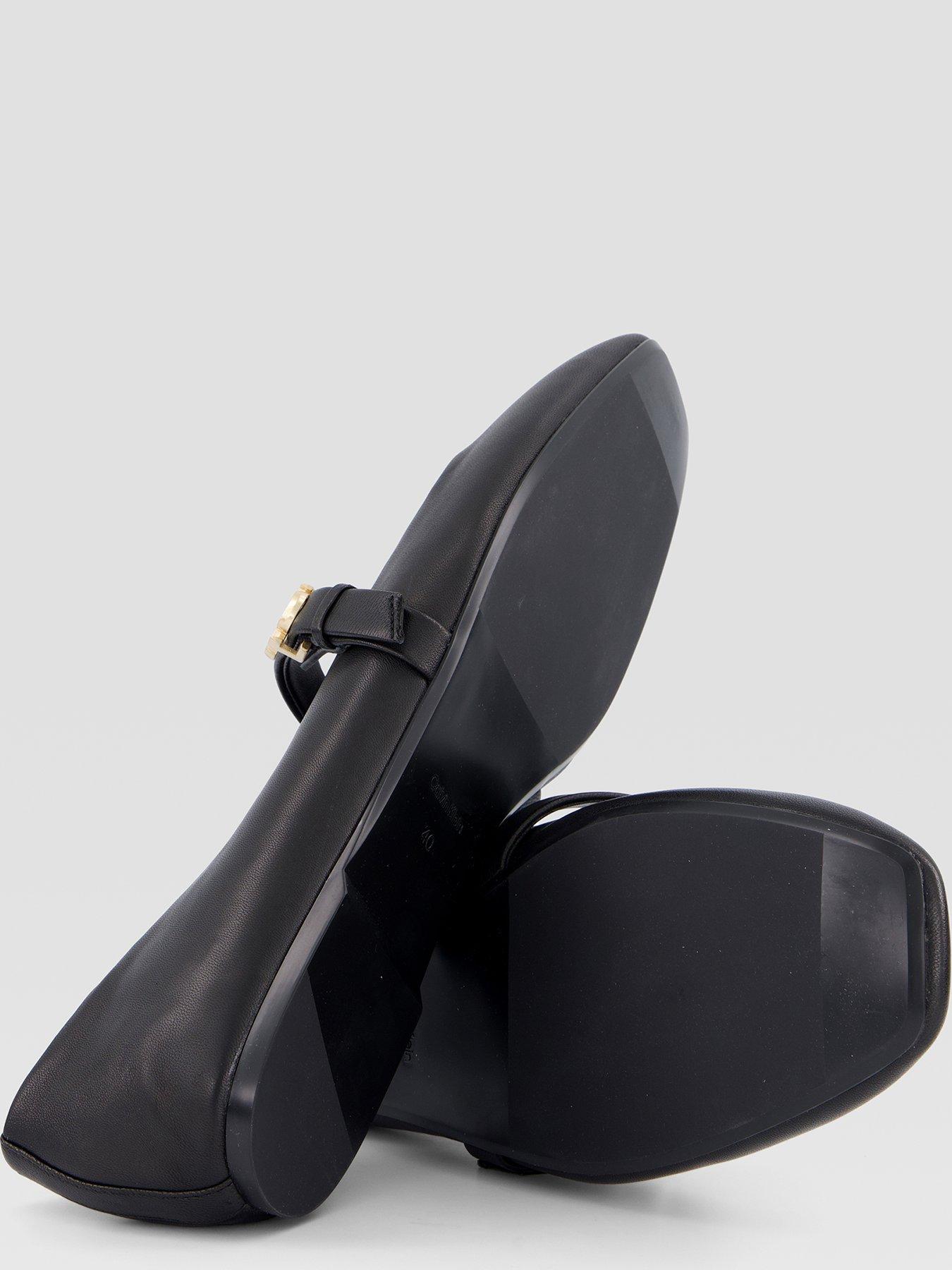 Image 4 of 7 of Calvin Klein Squared Leather Mary Jane Ballerina Pumps - Black