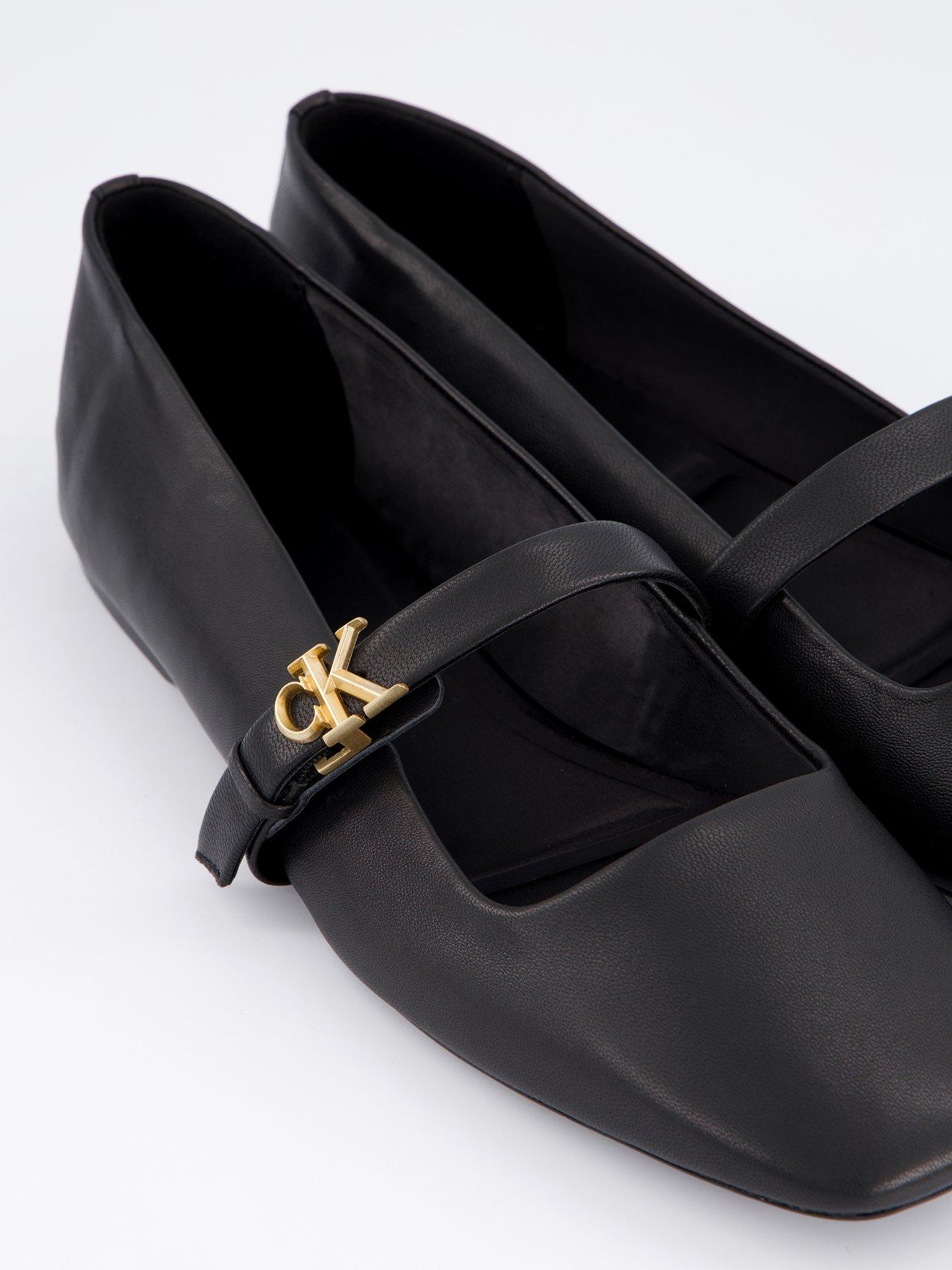 Image 5 of 7 of Calvin Klein Squared Leather Mary Jane Ballerina Pumps - Black