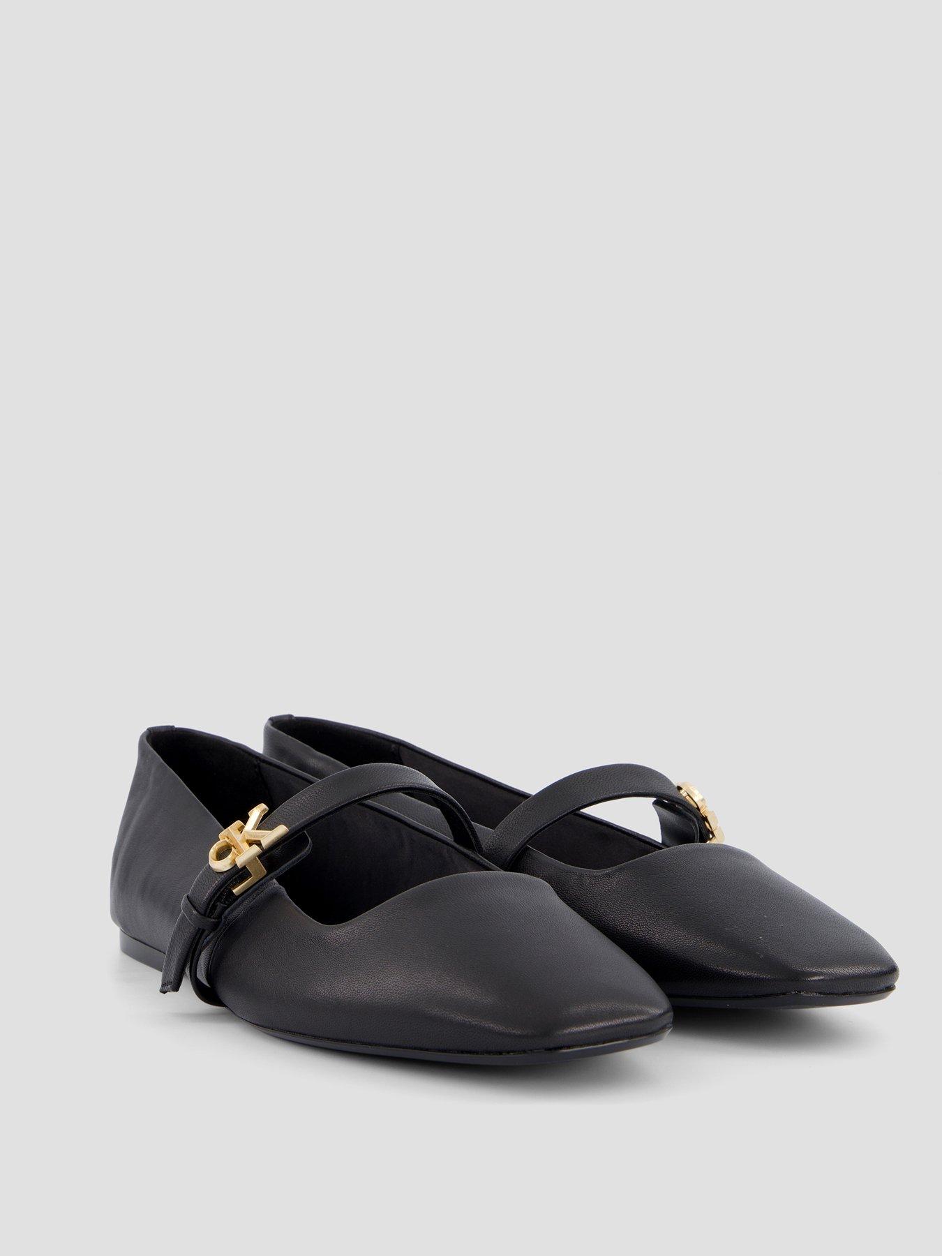 Image 6 of 7 of Calvin Klein Squared Leather Mary Jane Ballerina Pumps - Black