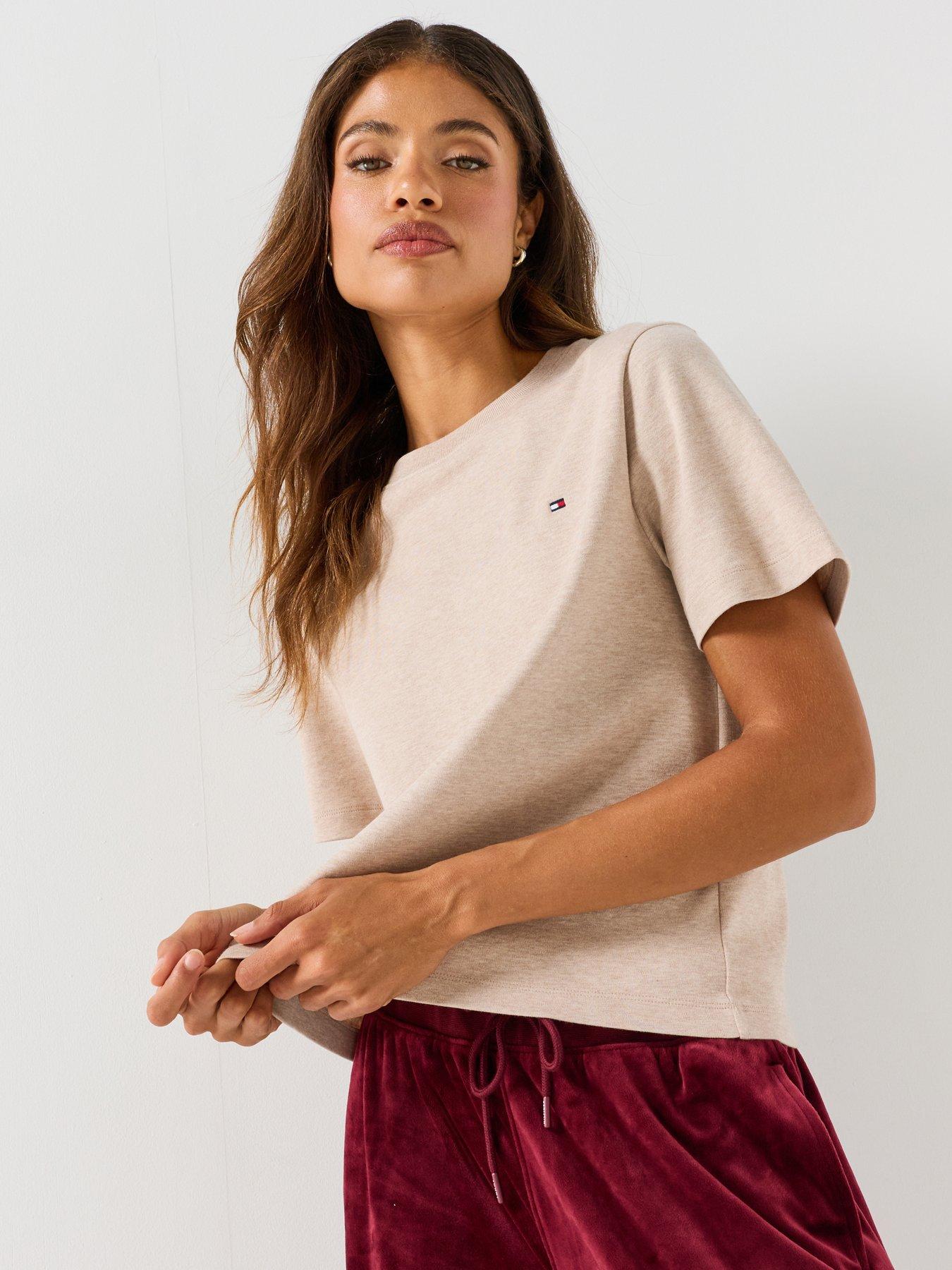 Tommy Hilfiger Women's Interlock Boxy Crew Neck Short Sleeve T-Shirt - Brown