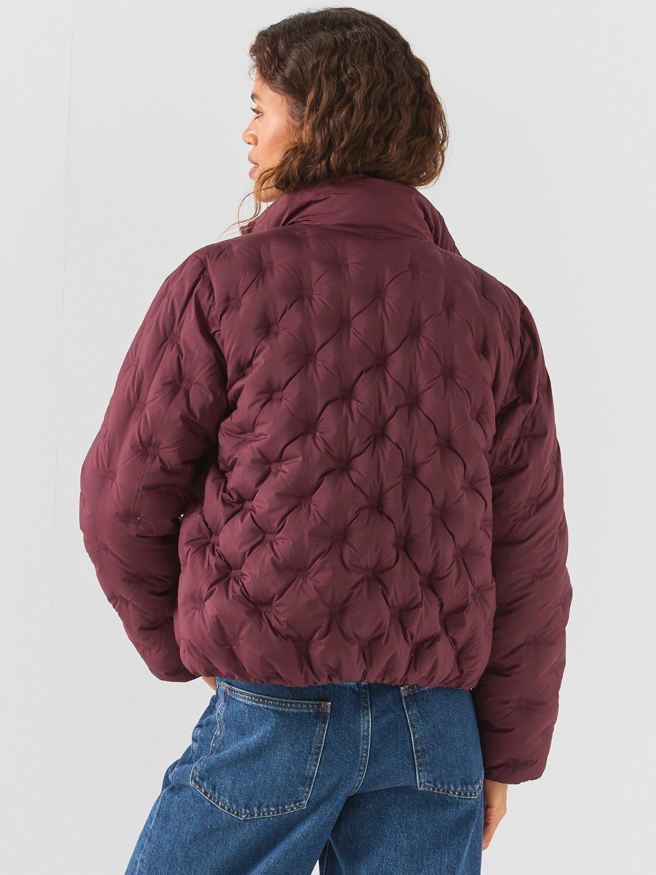 Image 2 of 6 of Tommy Hilfiger Gold-tone Button Flag Down Quilted Jacket - Red