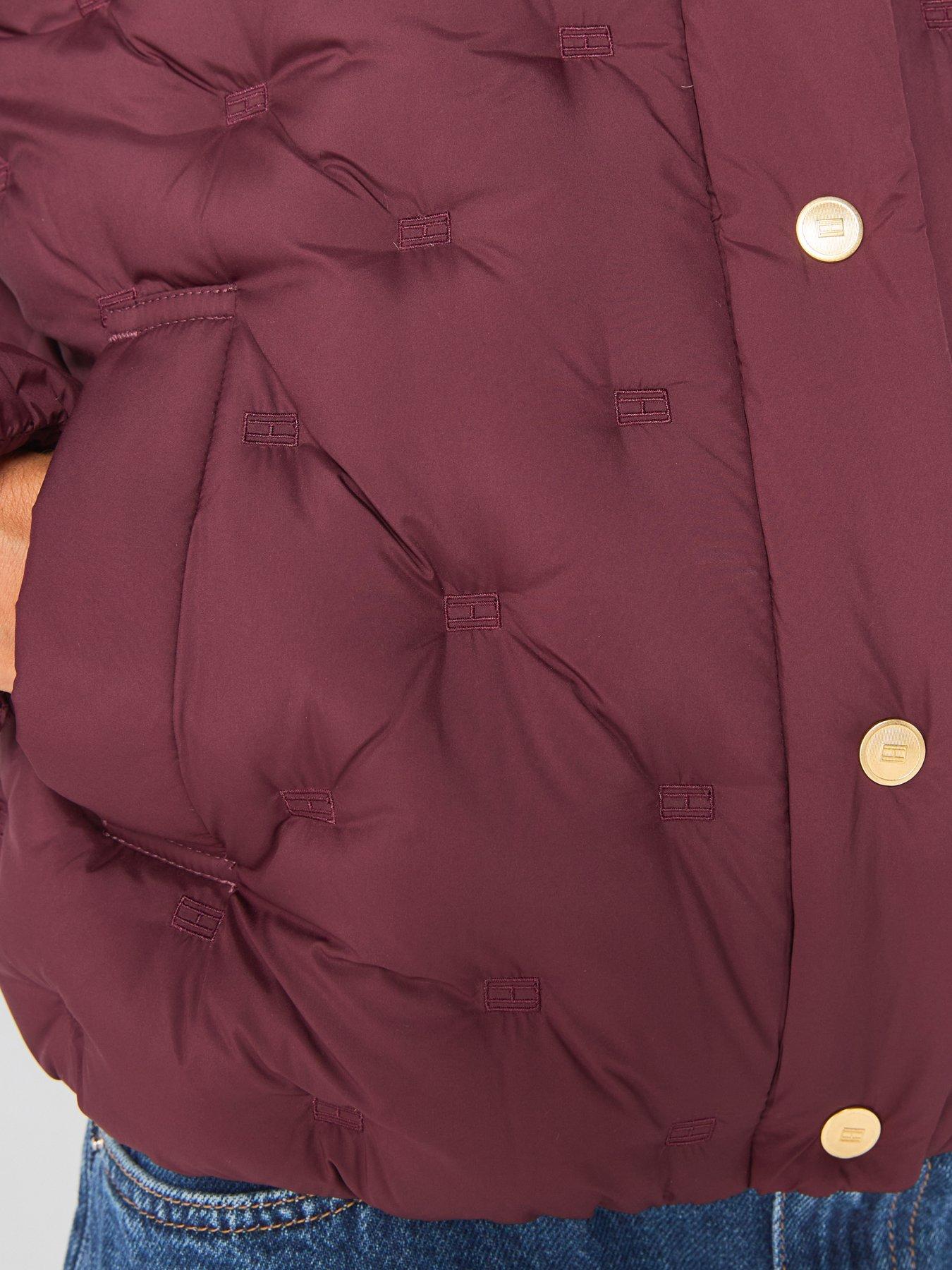 Image 4 of 6 of Tommy Hilfiger Gold-tone Button Flag Down Quilted Jacket - Red