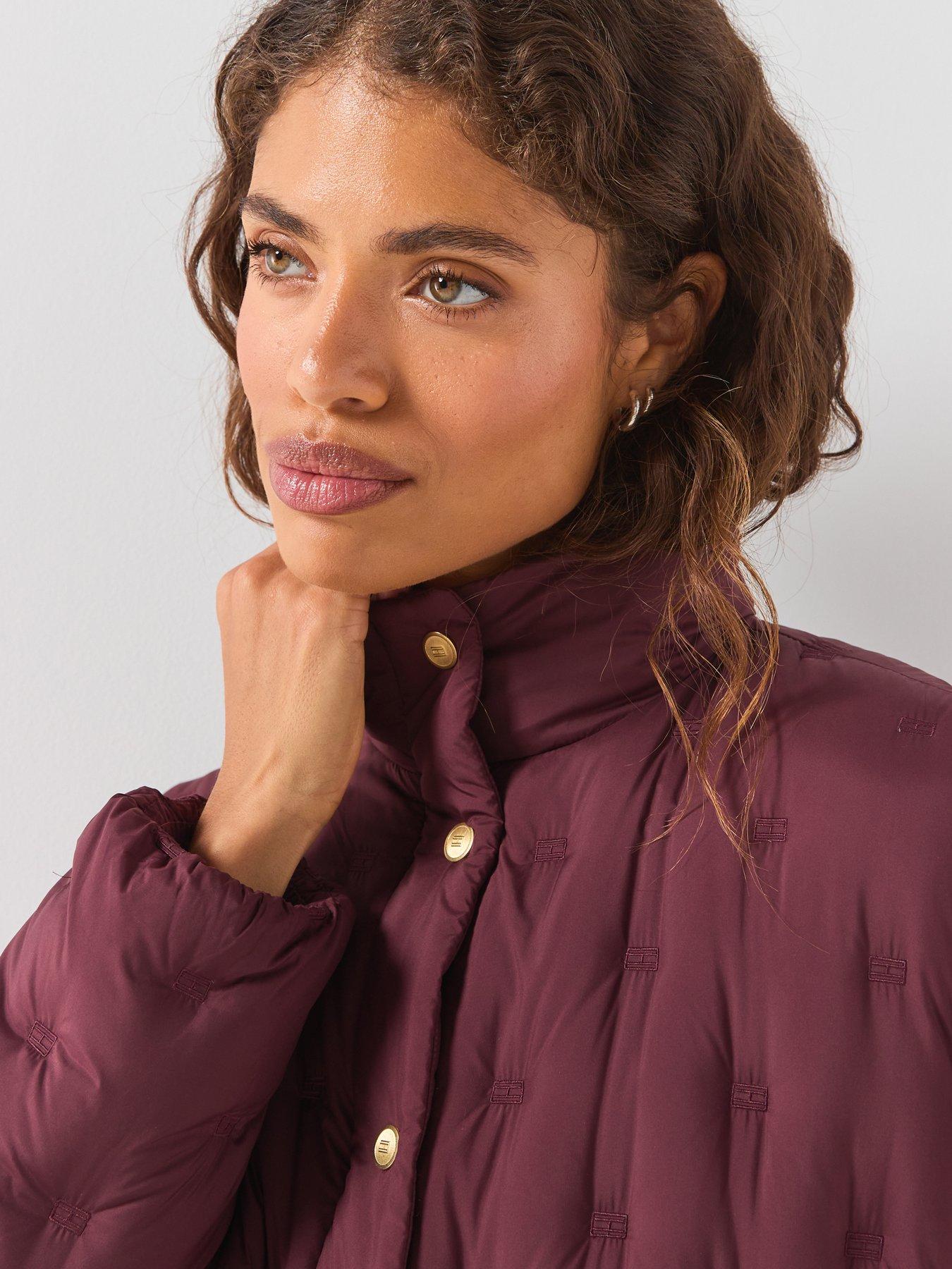 Image 5 of 6 of Tommy Hilfiger Gold-tone Button Flag Down Quilted Jacket - Red