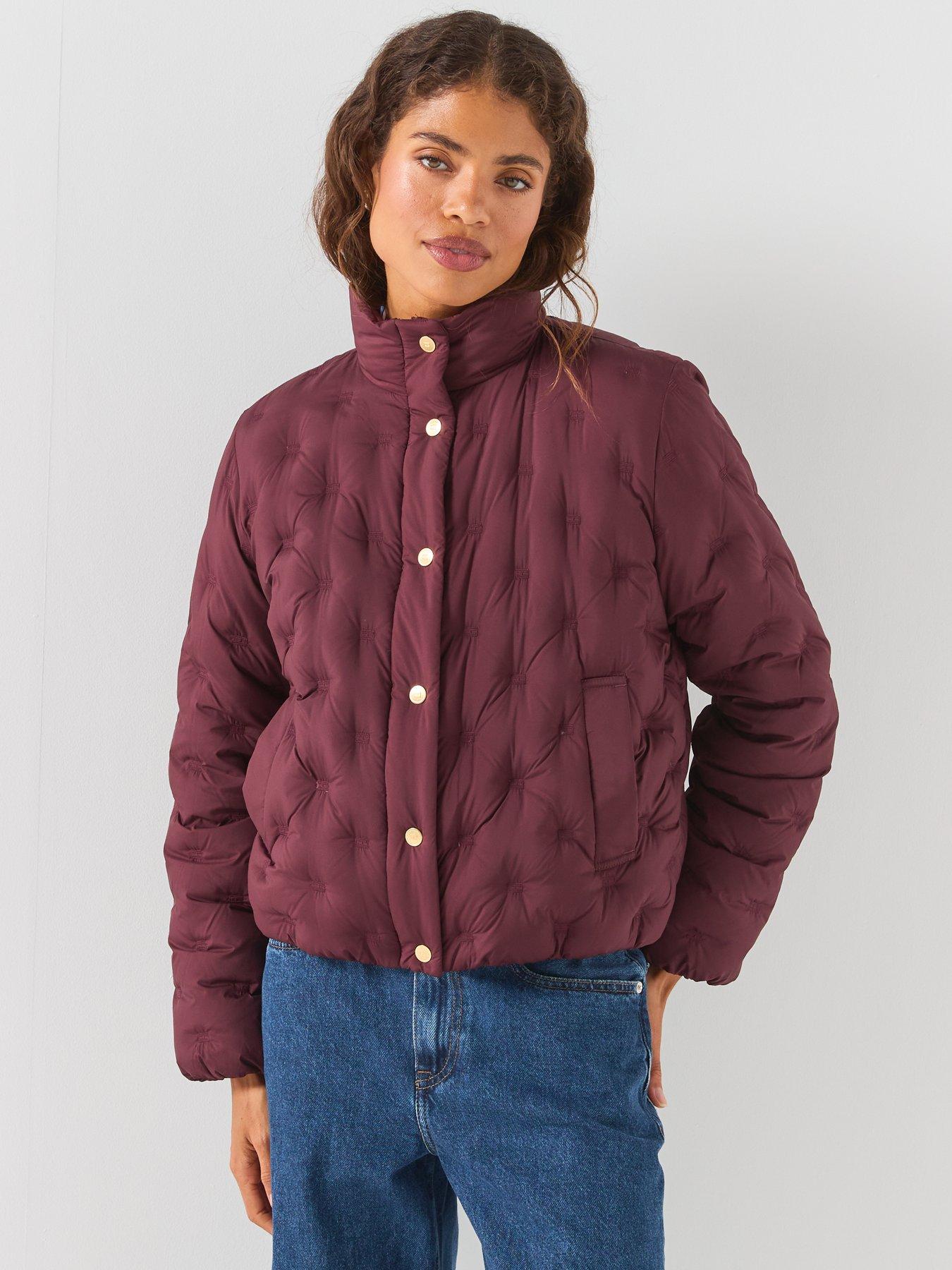Image 6 of 6 of Tommy Hilfiger Gold-tone Button Flag Down Quilted Jacket - Red