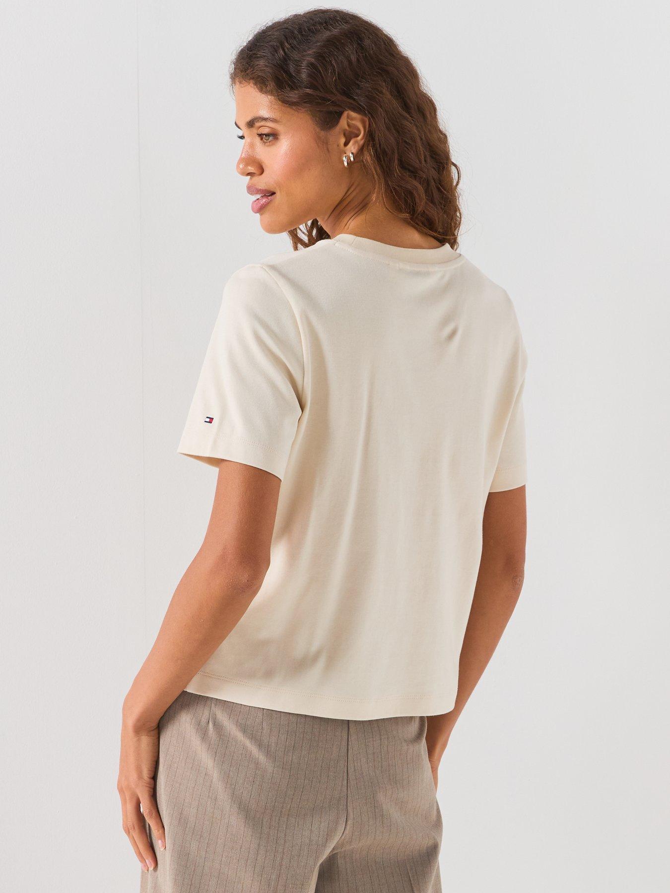 Image 2 of 6 of Tommy Hilfiger Logo Embroidery Crew Neck T-shirt - Beige