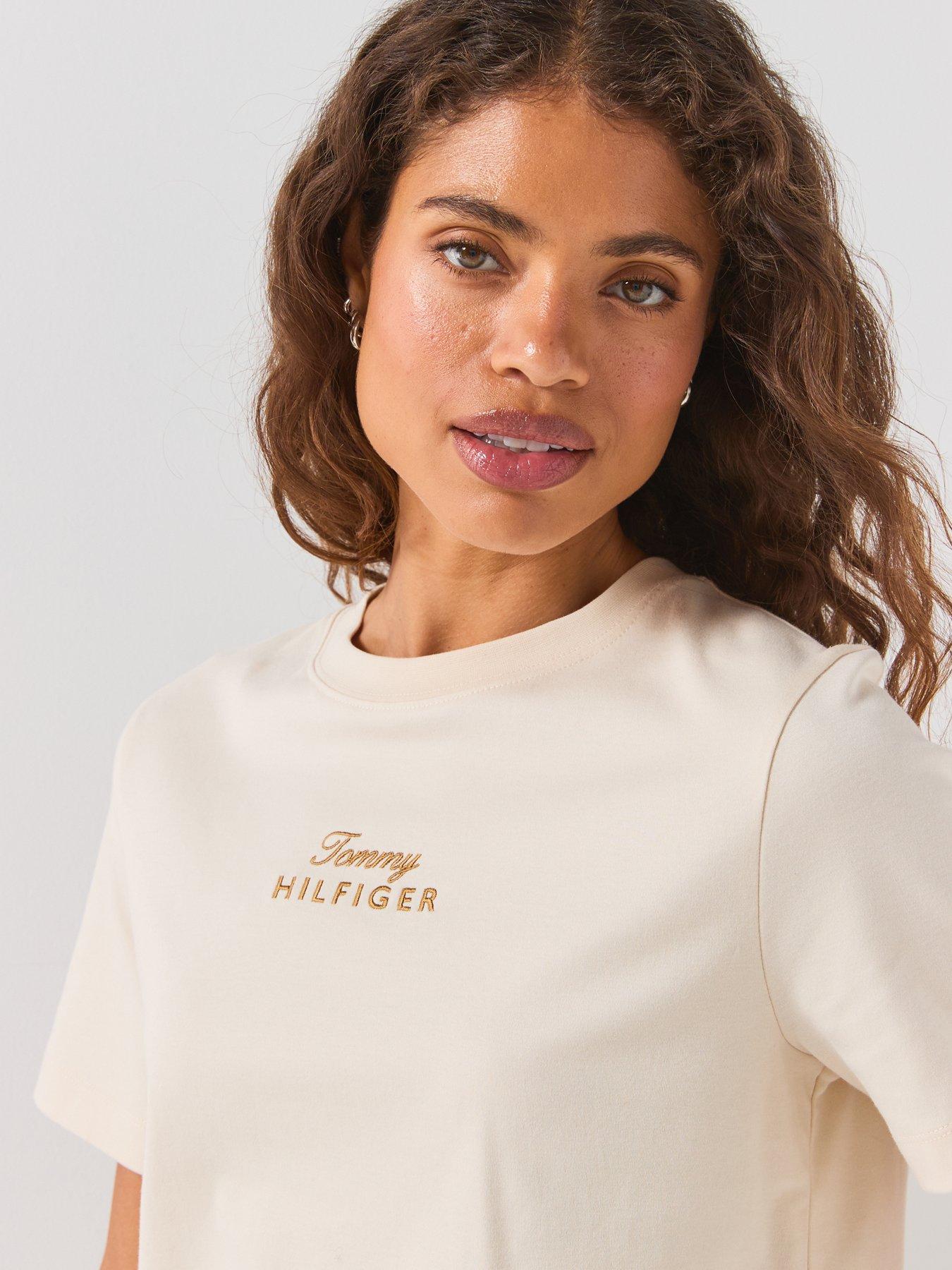 Image 6 of 6 of Tommy Hilfiger Logo Embroidery Crew Neck T-shirt - Beige