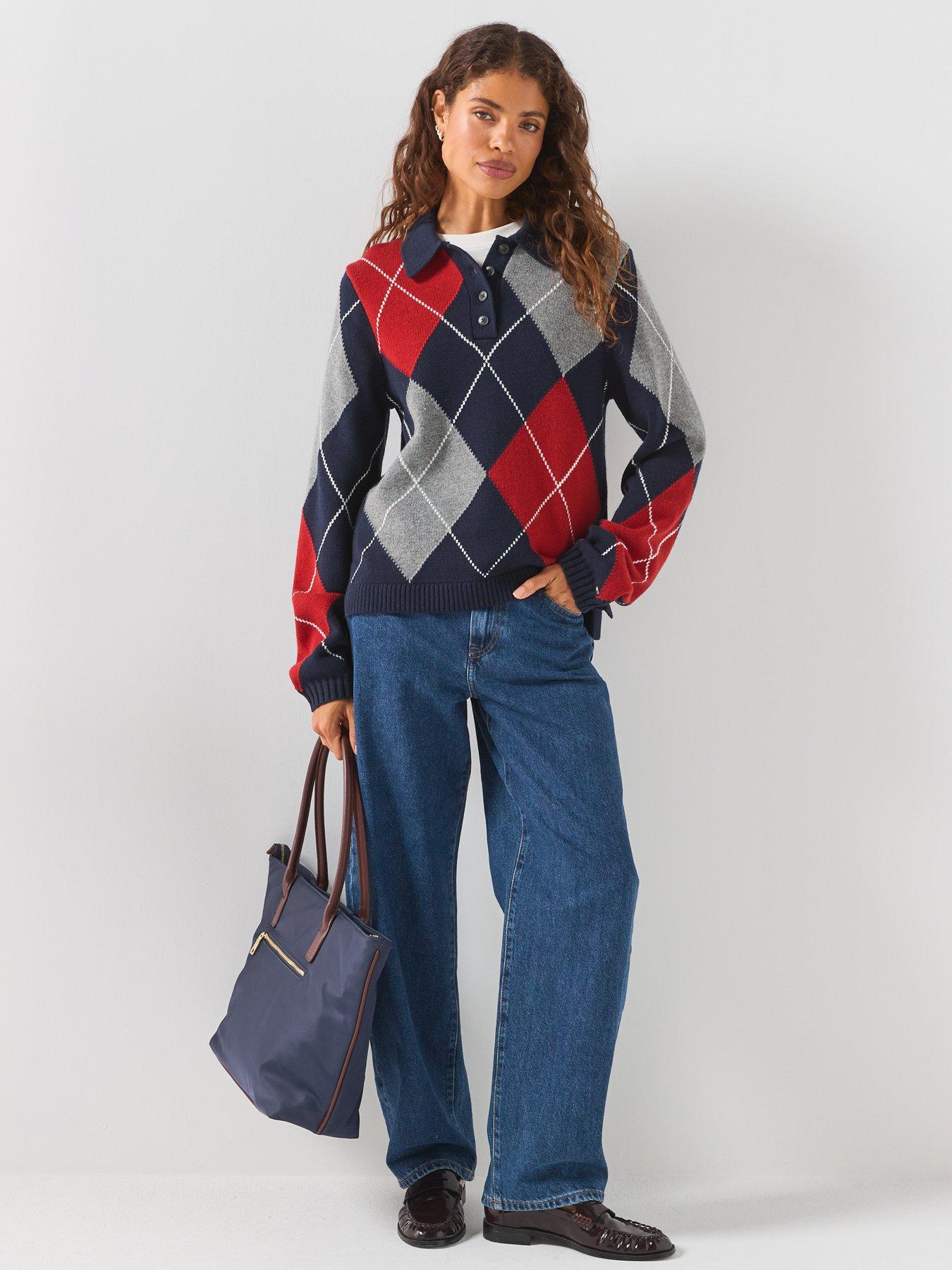 Image 3 of 6 of Tommy Hilfiger Argyle Relaxed Polo Jumper - Blue
