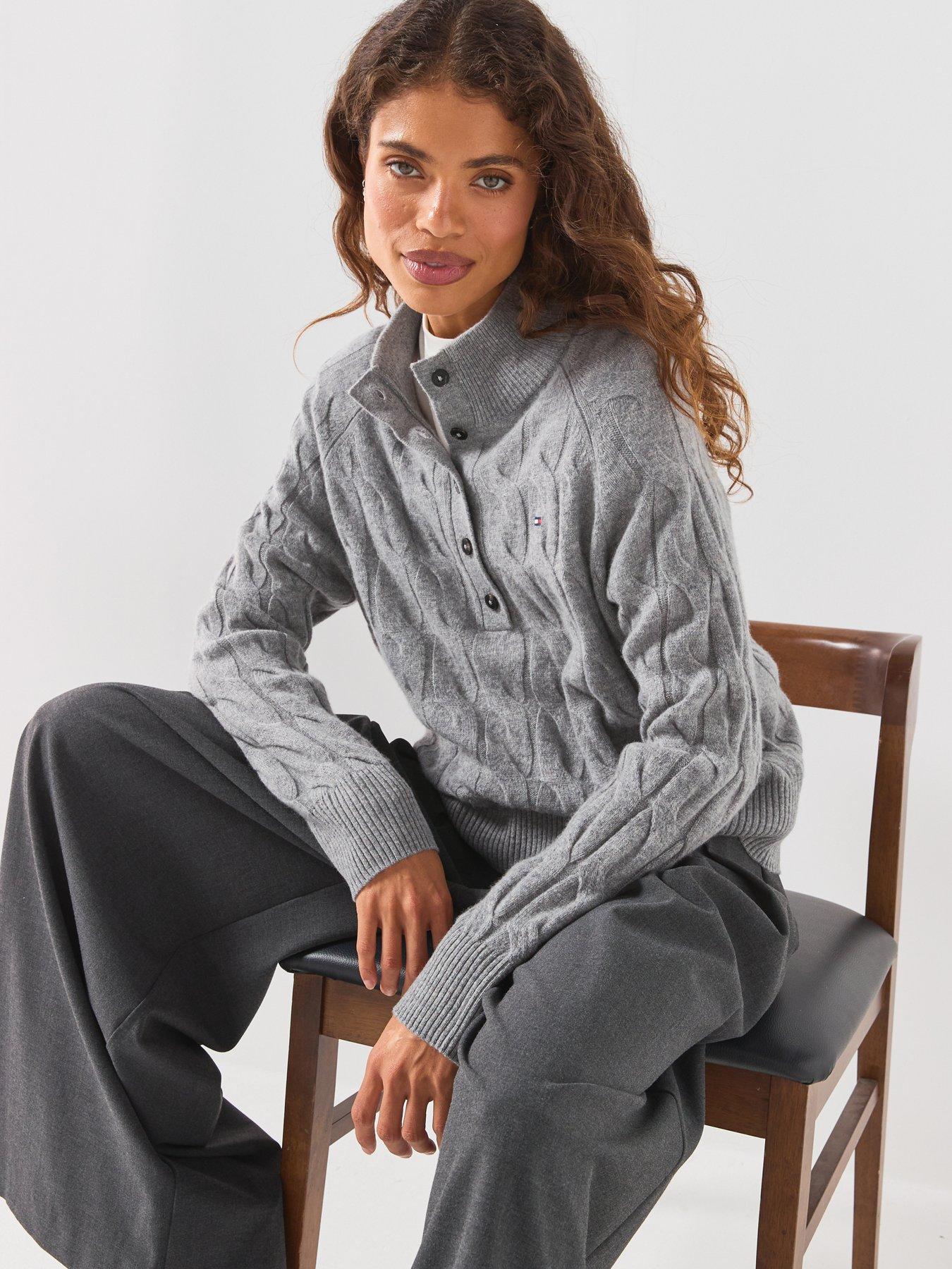 Image 4 of 6 of Tommy Hilfiger Pure Wool Button Mock Neck Jumper - Grey