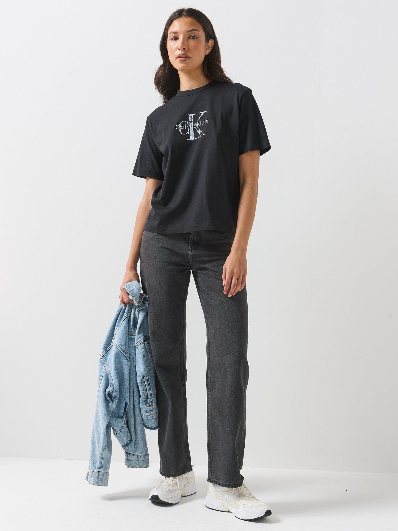 Image 3 of 6 of Calvin Klein Jeans Short Sleeve Boxy Hand Drawn Monologo T-shirt - Black