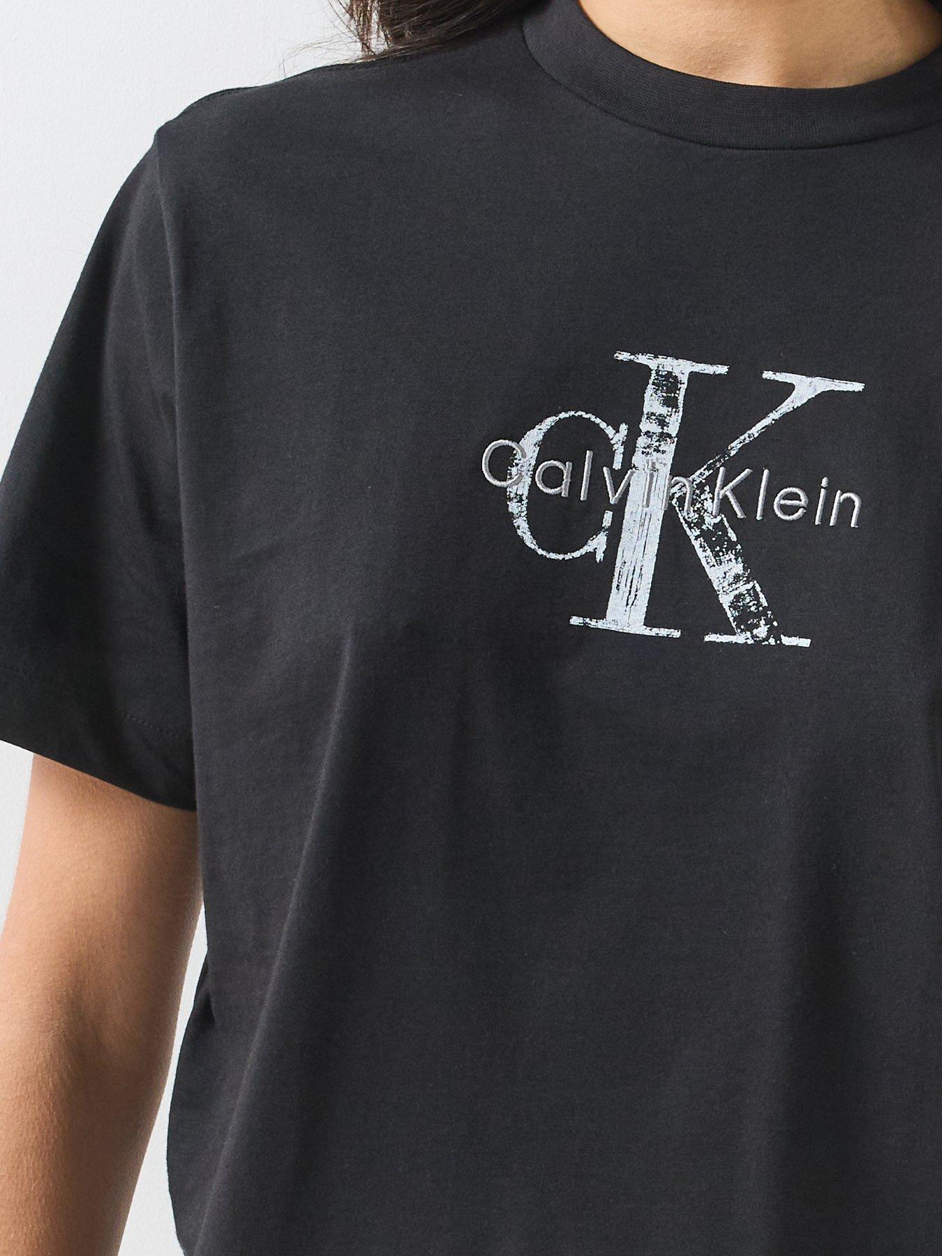 Image 4 of 6 of Calvin Klein Jeans Short Sleeve Boxy Hand Drawn Monologo T-shirt - Black