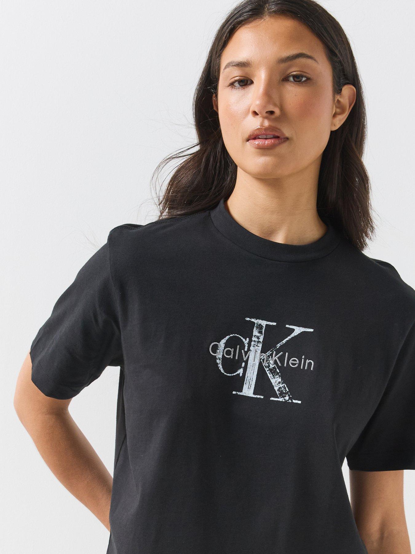 Image 5 of 6 of Calvin Klein Jeans Short Sleeve Boxy Hand Drawn Monologo T-shirt - Black