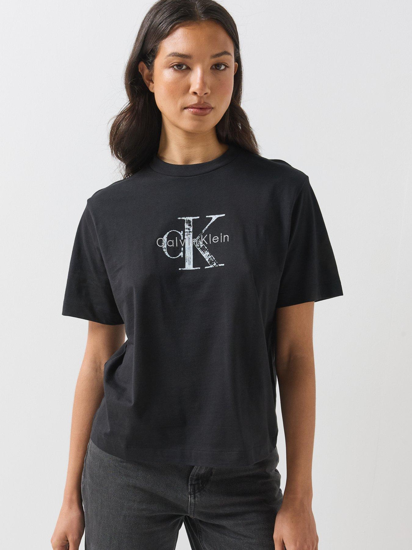 Image 6 of 6 of Calvin Klein Jeans Short Sleeve Boxy Hand Drawn Monologo T-shirt - Black