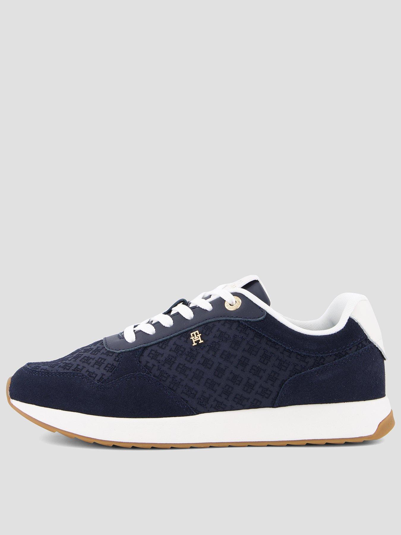 Image 1 of 7 of Tommy Hilfiger TH Monogram Plaque Suede Trainers - Blue