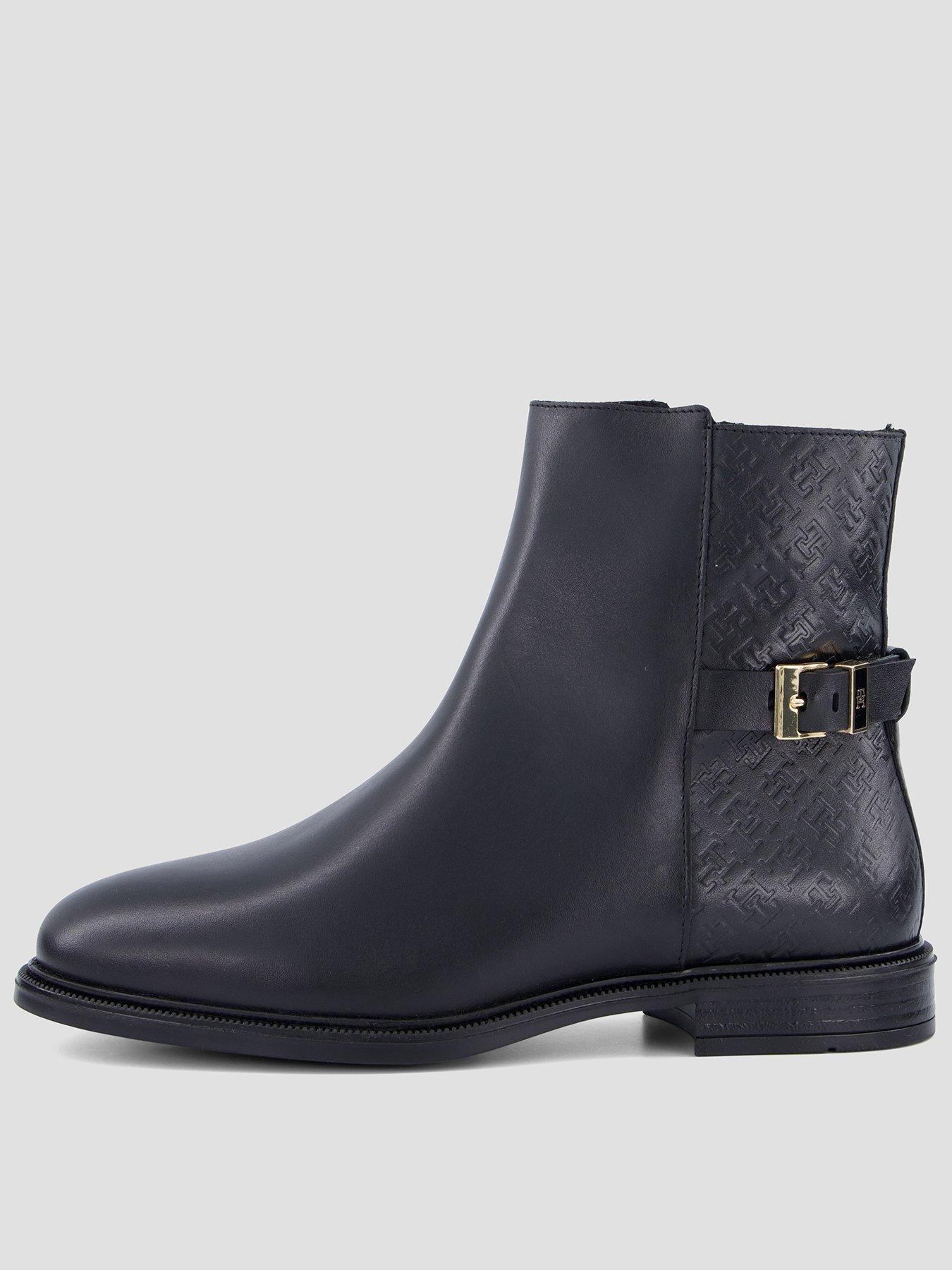 Image 1 of 7 of Tommy Hilfiger Womens Monogram Embossed Buckle Ankle Boots - Black