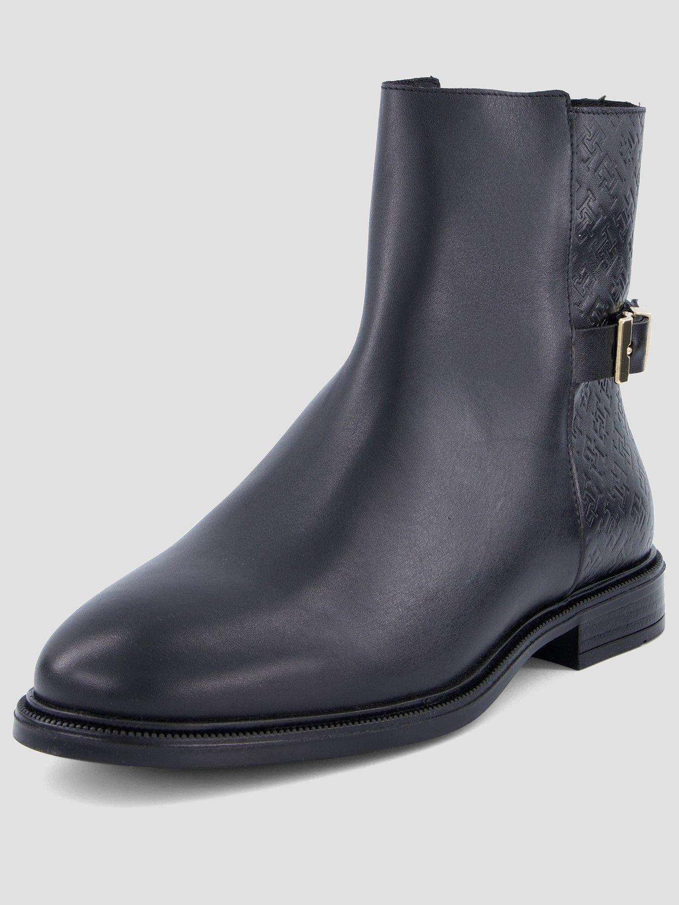 Image 2 of 7 of Tommy Hilfiger Womens Monogram Embossed Buckle Ankle Boots - Black