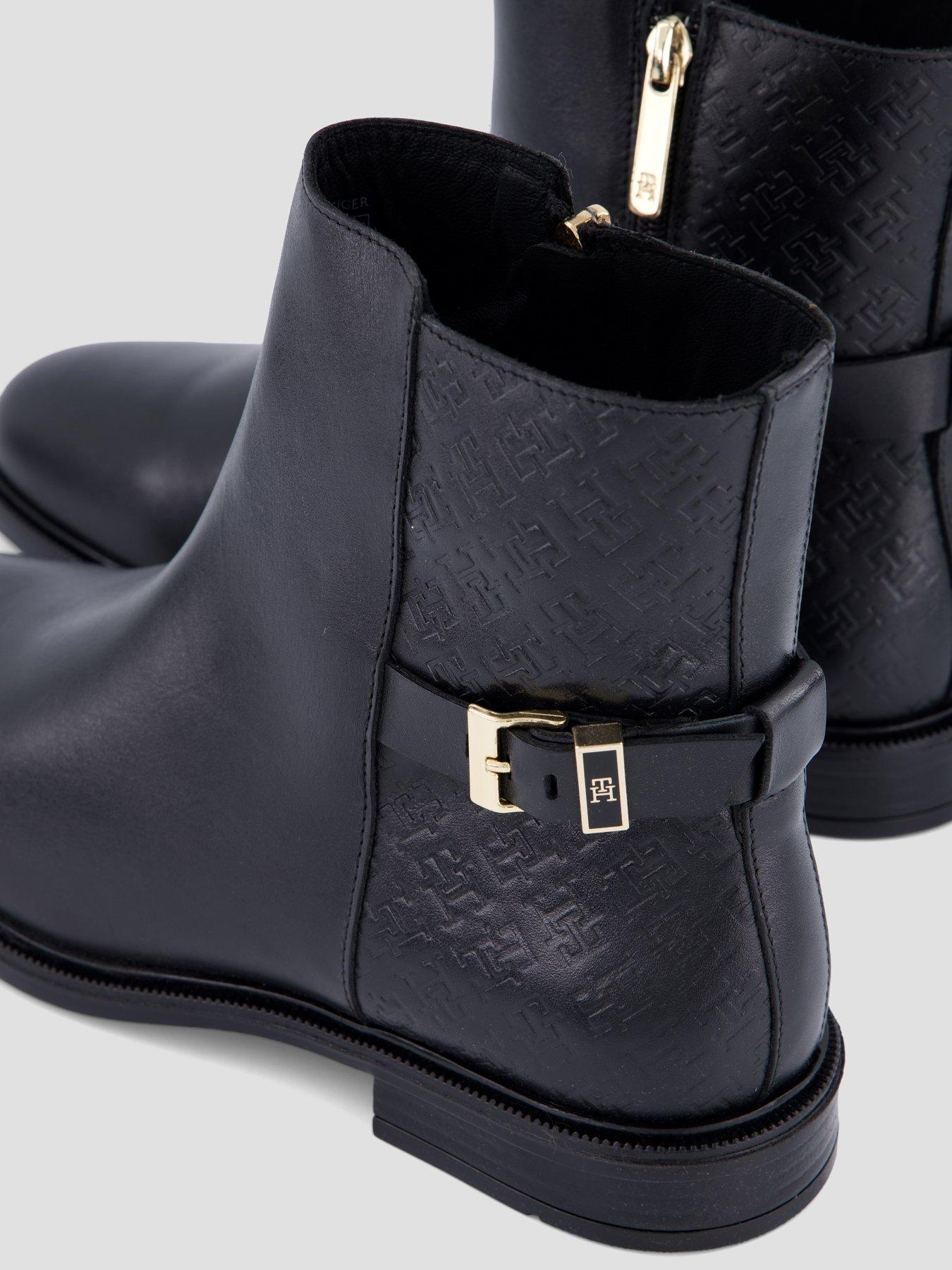 Image 5 of 7 of Tommy Hilfiger Womens Monogram Embossed Buckle Ankle Boots - Black