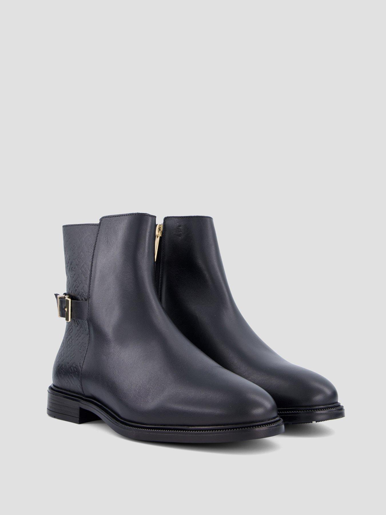 Image 6 of 7 of Tommy Hilfiger Womens Monogram Embossed Buckle Ankle Boots - Black