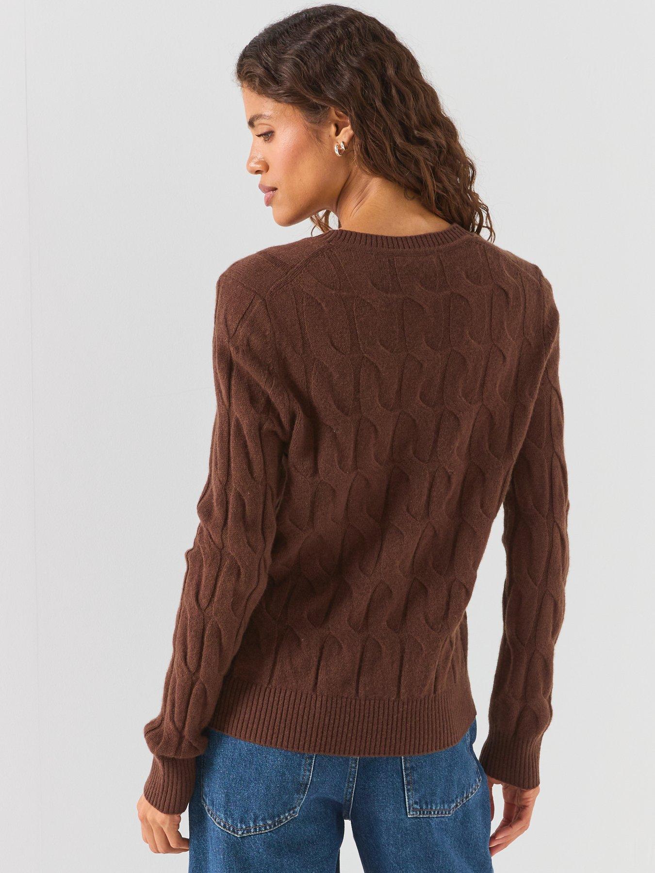 Image 2 of 6 of Tommy Hilfiger Women's Soft Wool Cable Knit Crew Neck Sweater - Brown