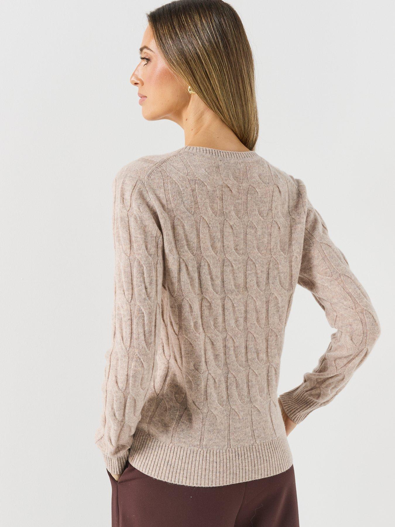 Image 2 of 6 of Tommy Hilfiger Womens Pure Wool Chain Cable Knit Crew Neck Jumper - Brown