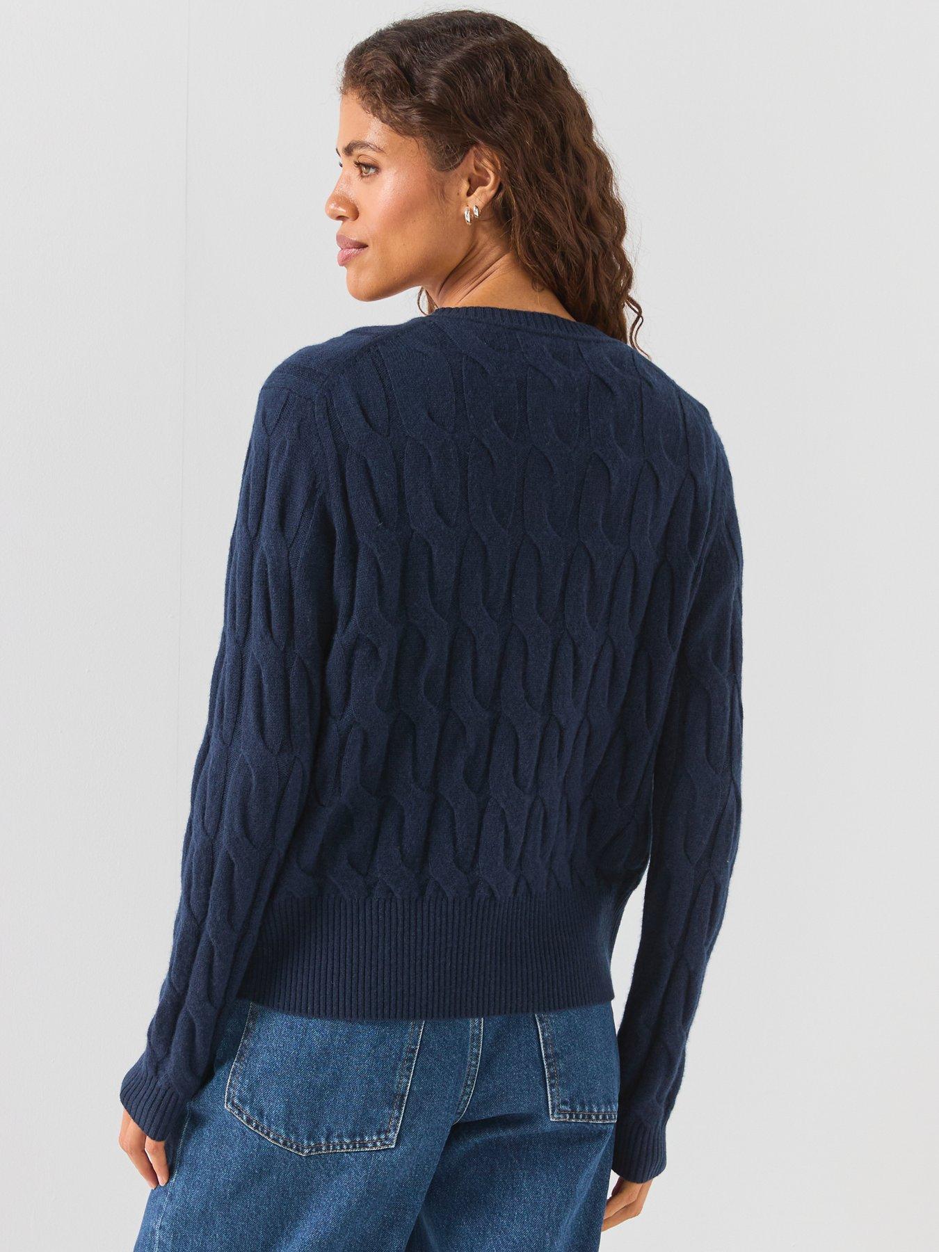 Image 2 of 6 of Tommy Hilfiger Pure Wool Cable Knit Slim Cardigan - Blue