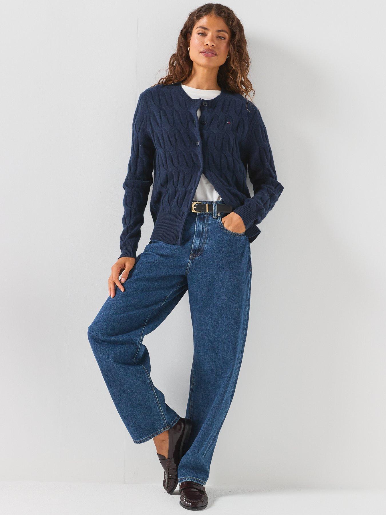 Image 3 of 6 of Tommy Hilfiger Pure Wool Cable Knit Slim Cardigan - Blue