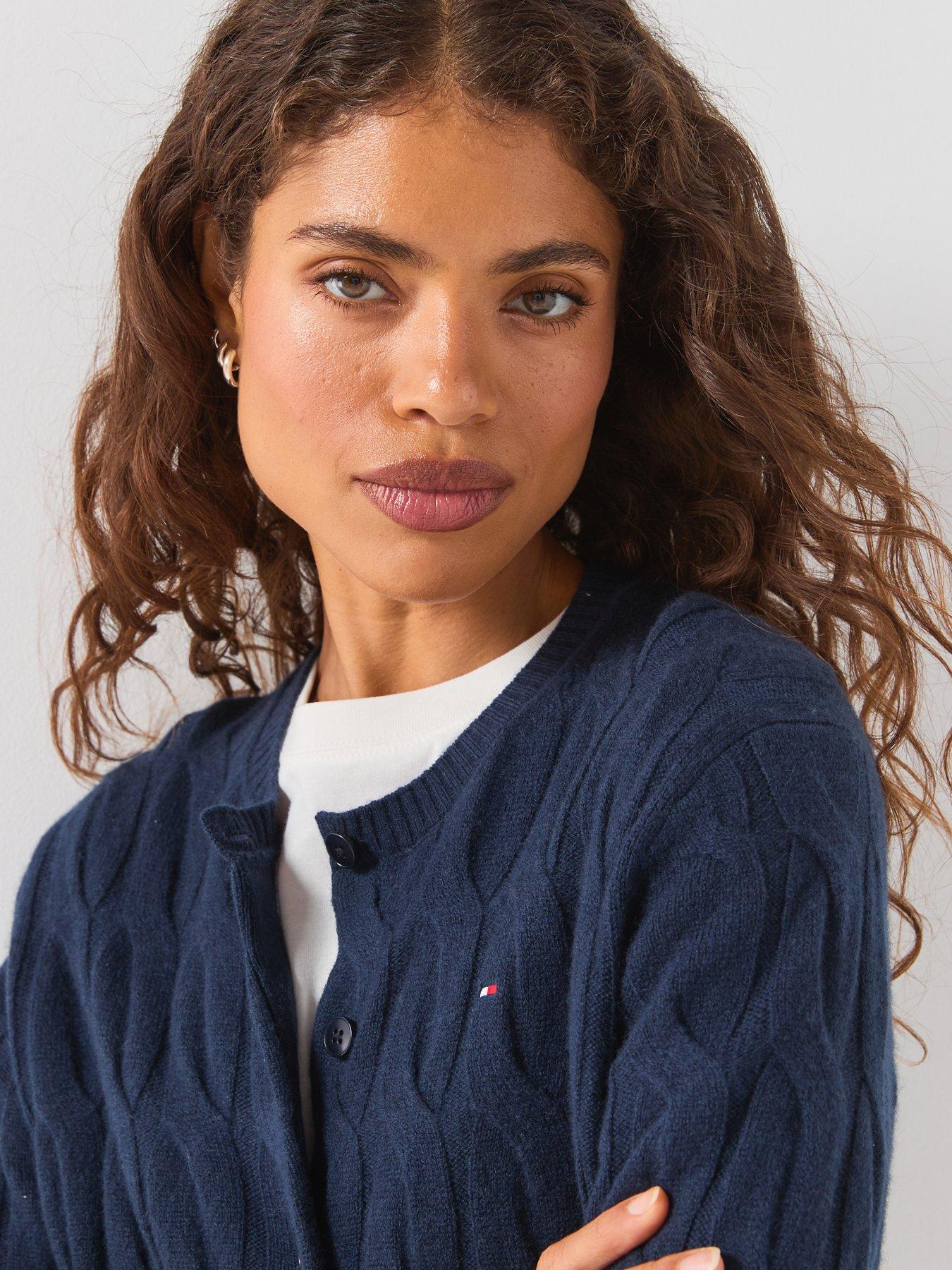 Image 5 of 6 of Tommy Hilfiger Pure Wool Cable Knit Slim Cardigan - Blue