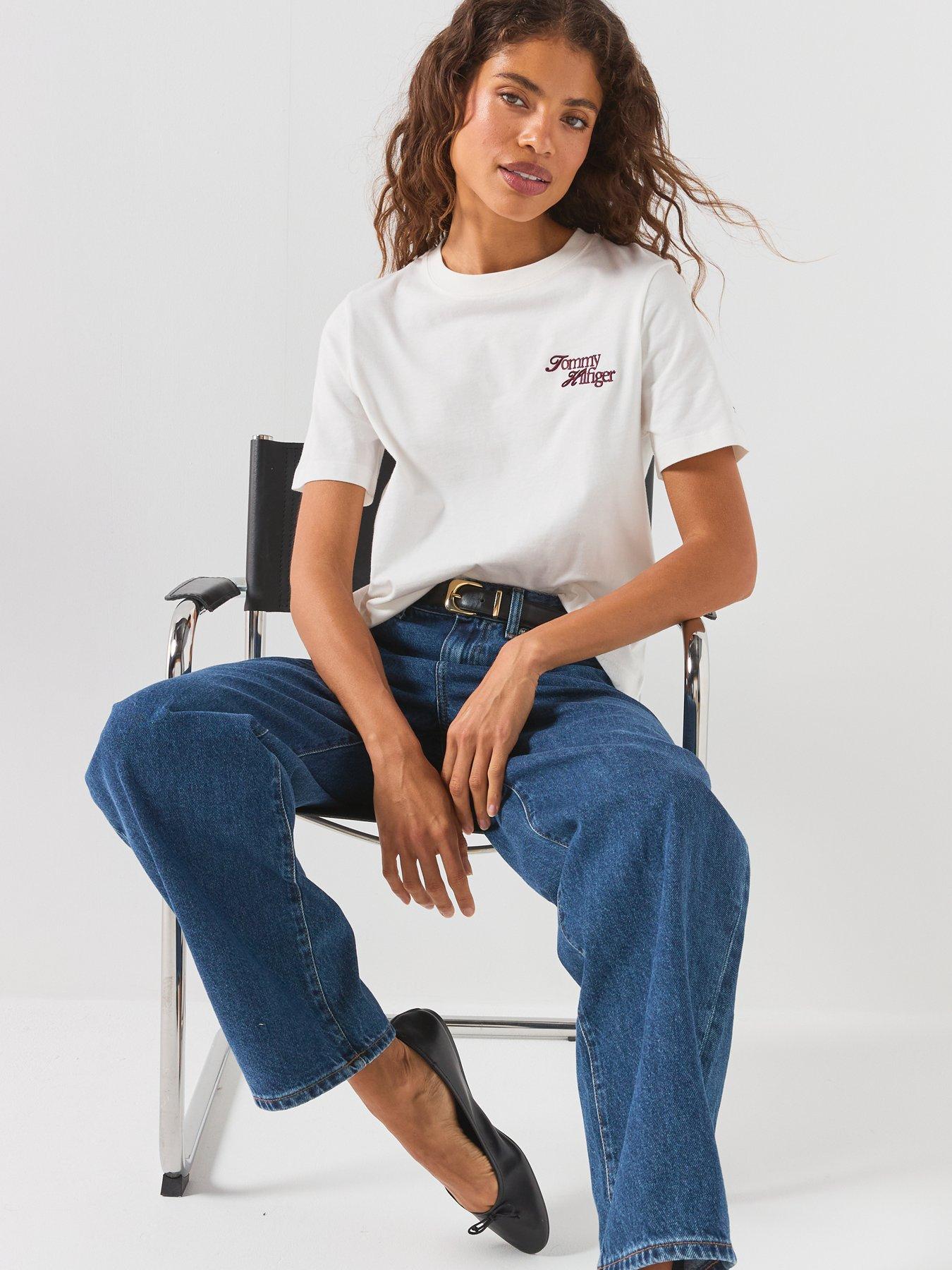 Image 4 of 6 of Tommy Hilfiger Logo Jersey Crew Neck T-shirt - Cream