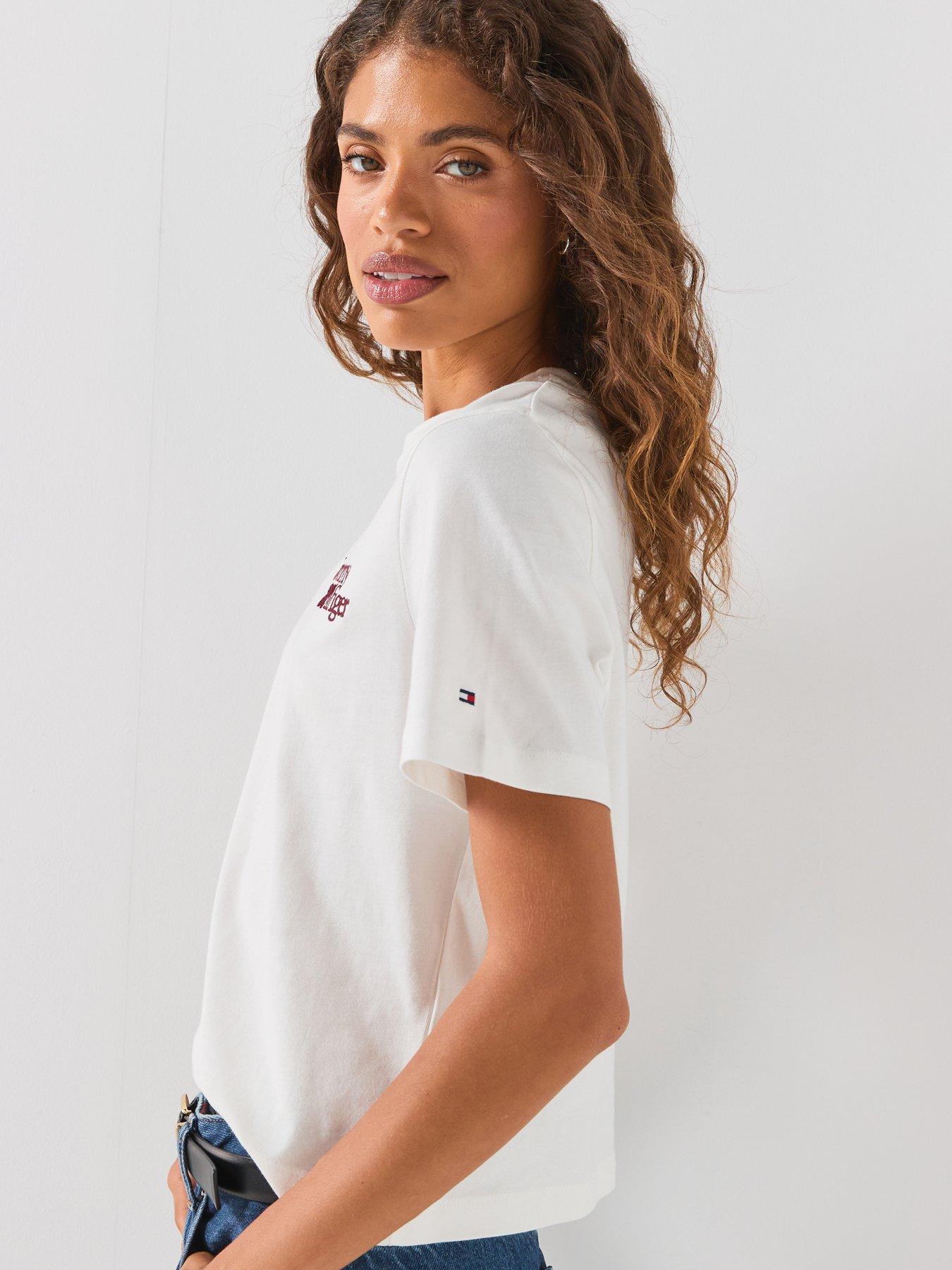 Image 5 of 6 of Tommy Hilfiger Logo Jersey Crew Neck T-shirt - Cream