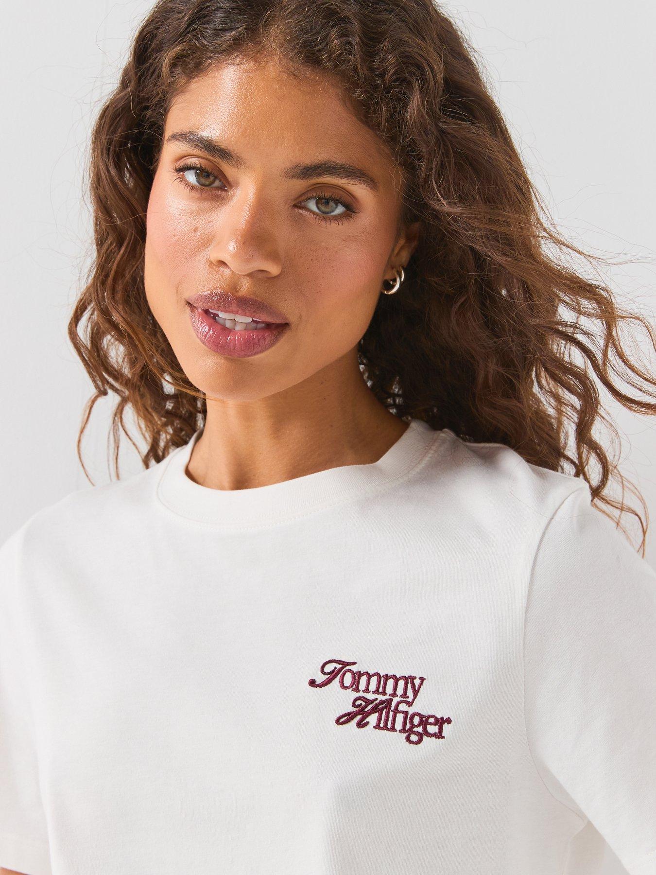 Image 6 of 6 of Tommy Hilfiger Logo Jersey Crew Neck T-shirt - Cream