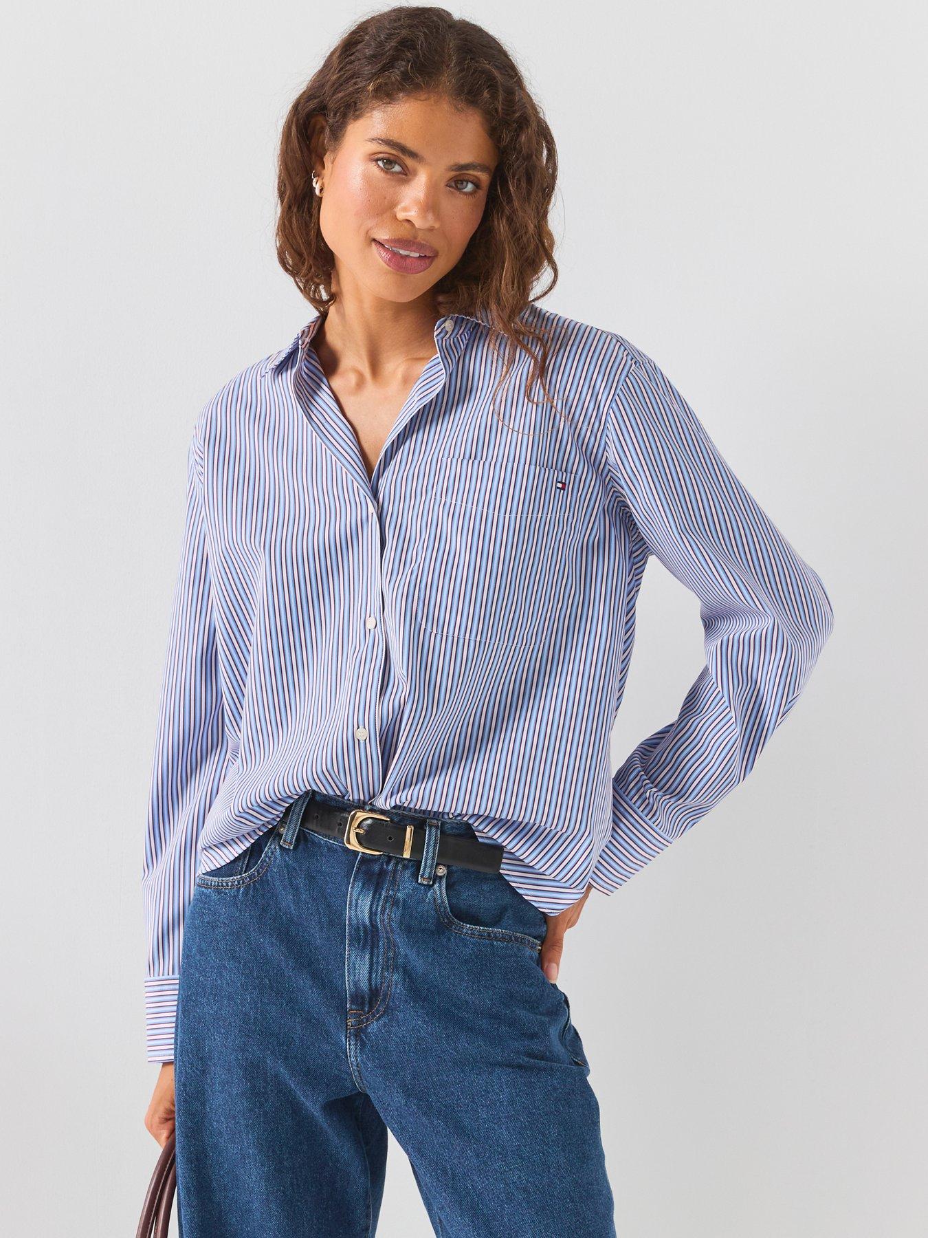 Image 1 of 6 of Tommy Hilfiger Classic Oversized Fit Poplin Shirt - Blue/burgundy
