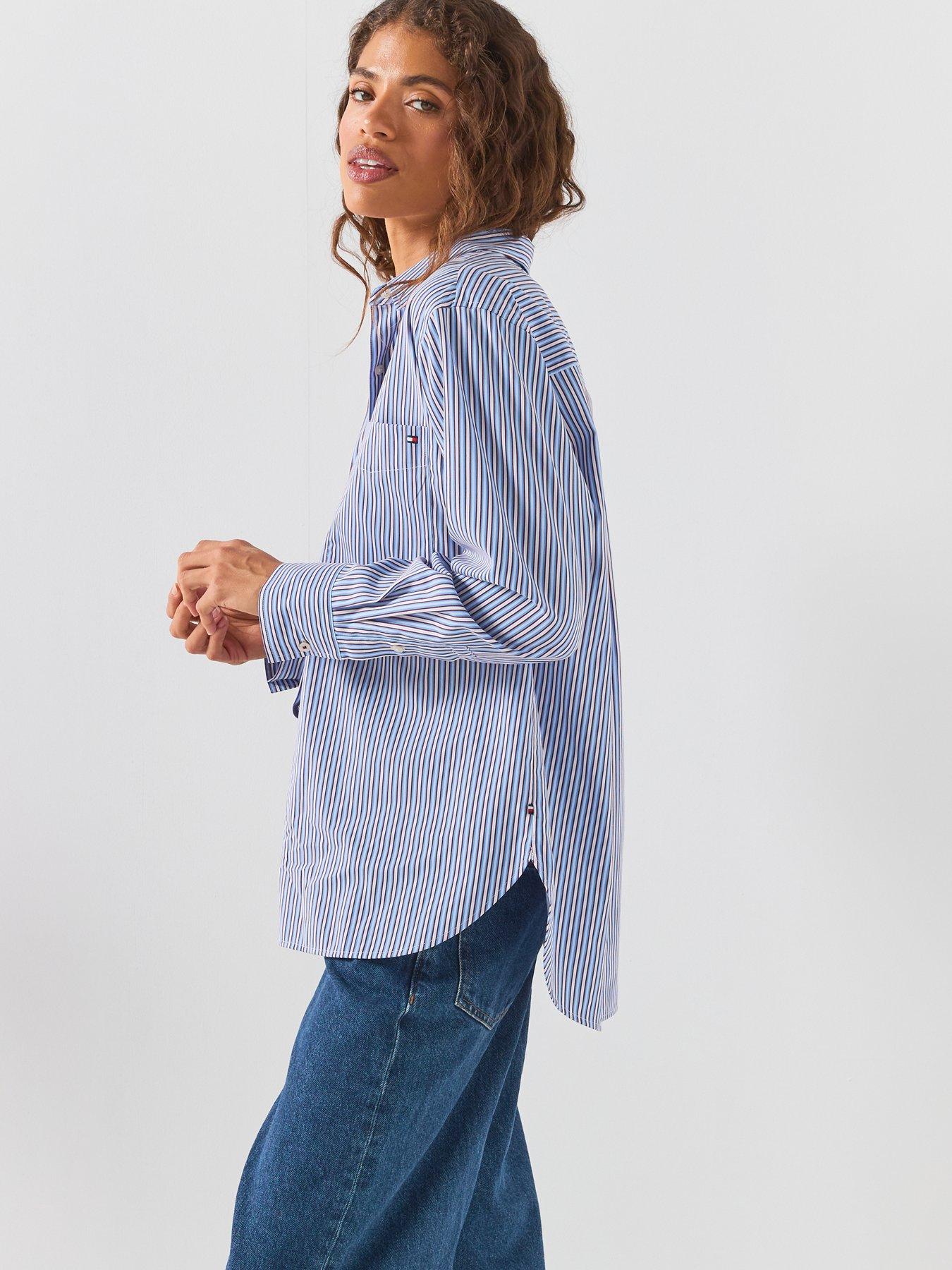 Image 4 of 6 of Tommy Hilfiger Classic Oversized Fit Poplin Shirt - Blue/burgundy