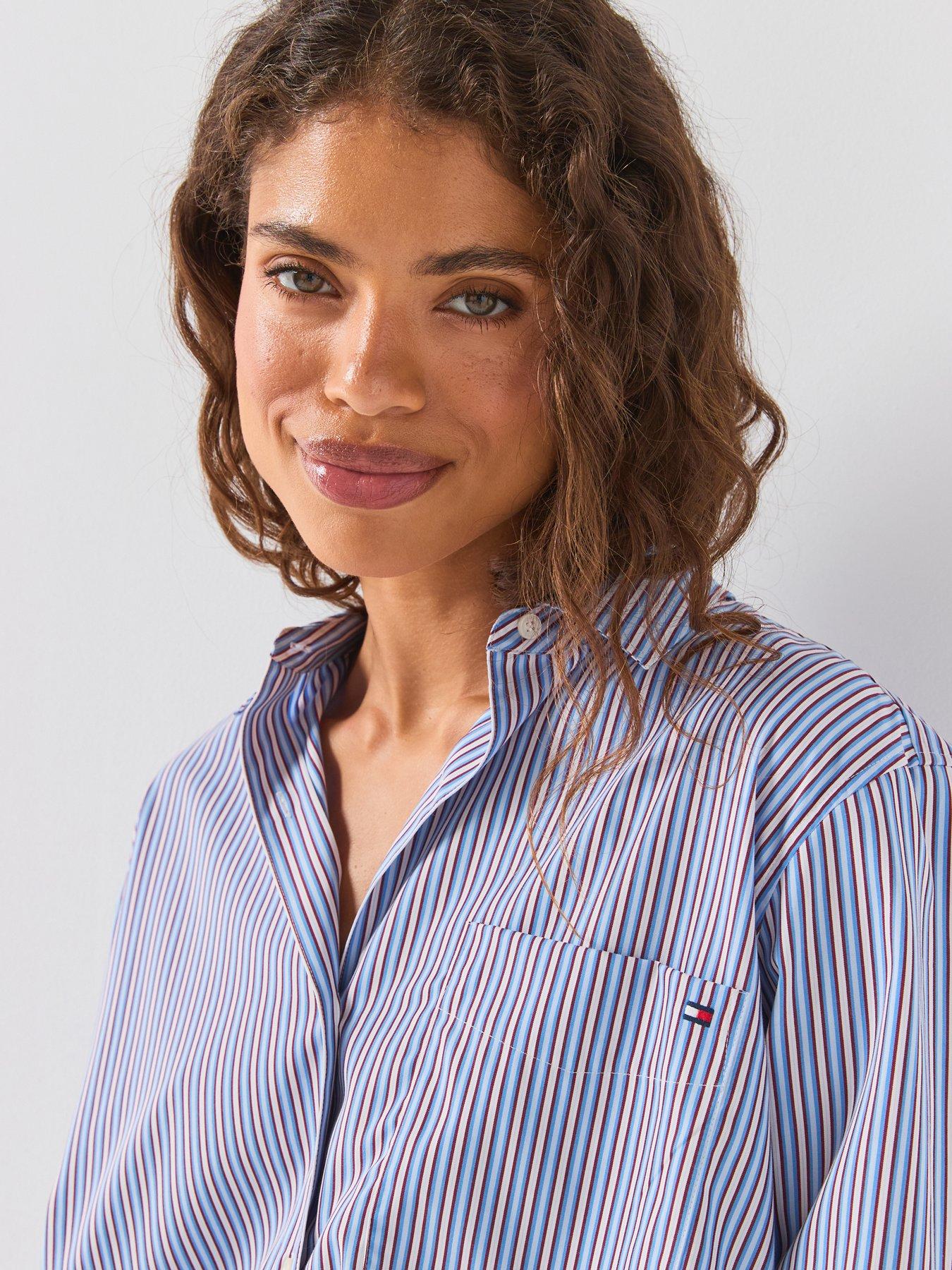 Image 5 of 6 of Tommy Hilfiger Classic Oversized Fit Poplin Shirt - Blue/burgundy
