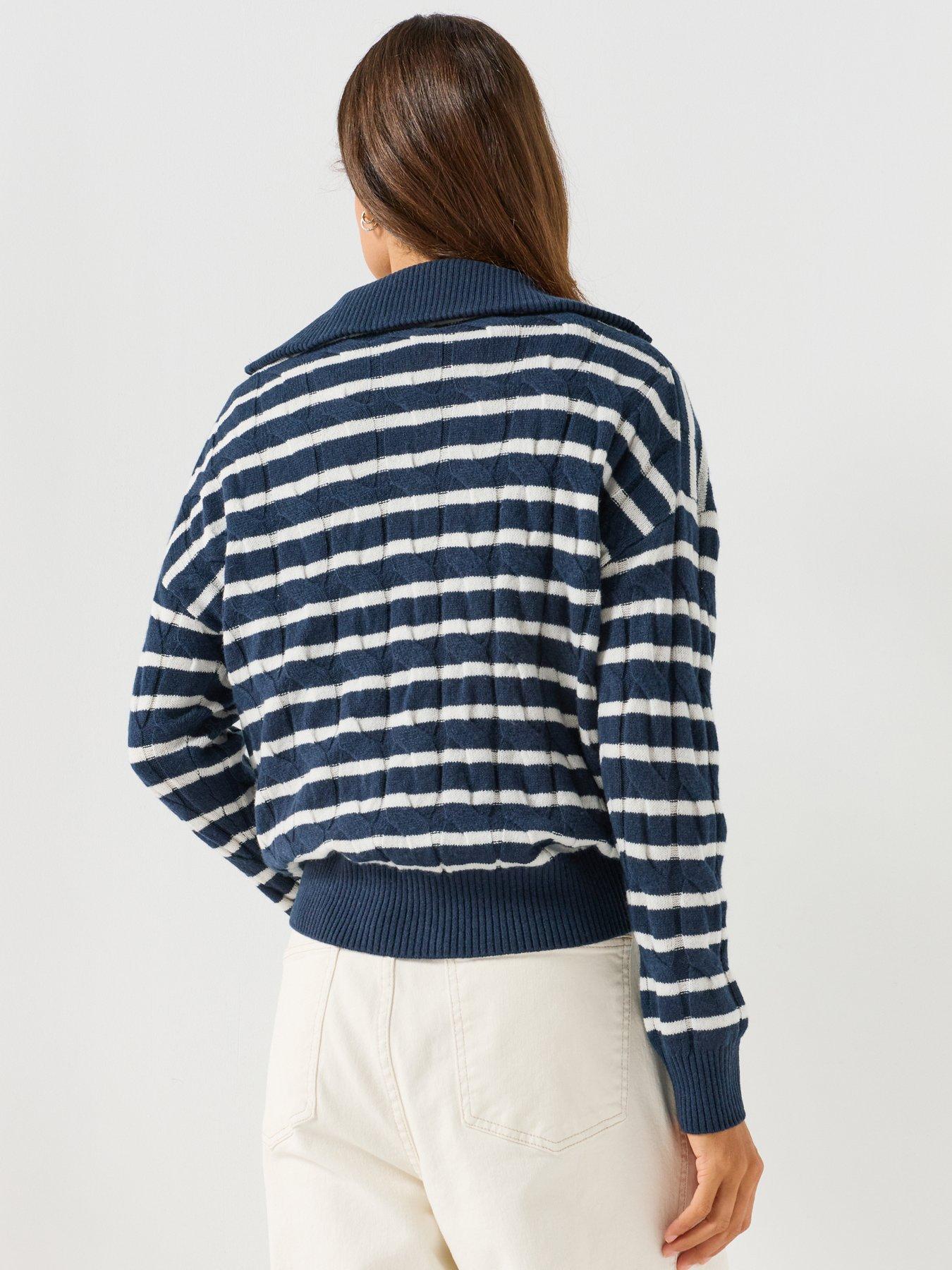 Image 2 of 6 of Tommy Hilfiger Pure Wool Cable Knit Quarter-zip Jumper - Cream / Blue