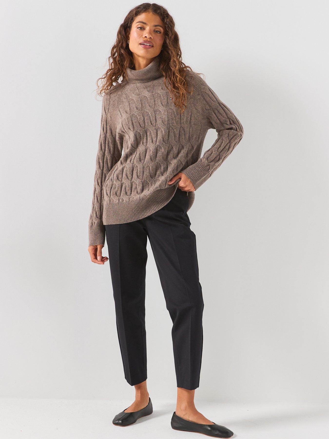 Image 3 of 6 of Tommy Hilfiger Pure Wool Cable Roll Neck Jumper - Brown