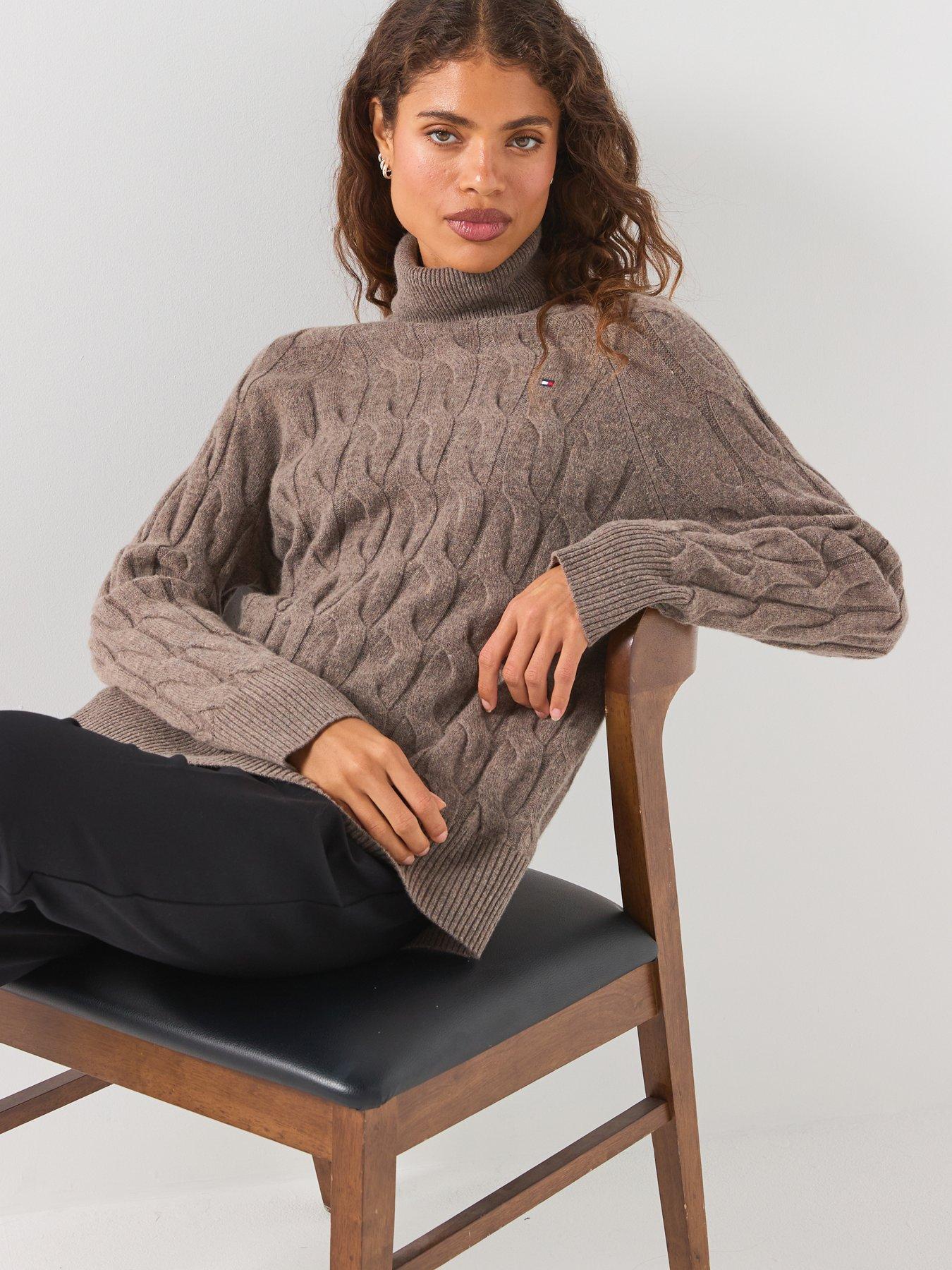 Image 4 of 6 of Tommy Hilfiger Pure Wool Cable Roll Neck Jumper - Brown