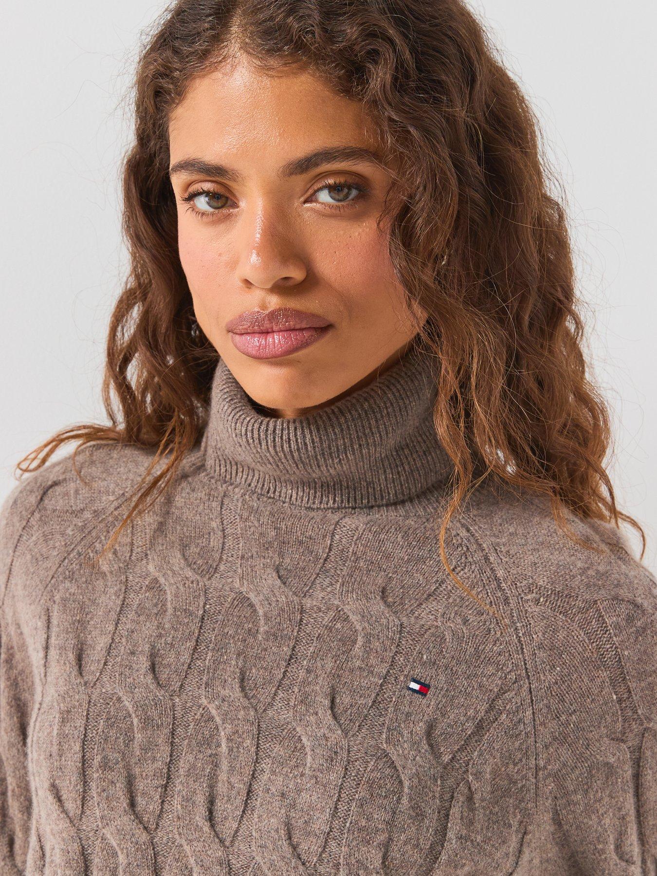 Image 6 of 6 of Tommy Hilfiger Pure Wool Cable Roll Neck Jumper - Brown