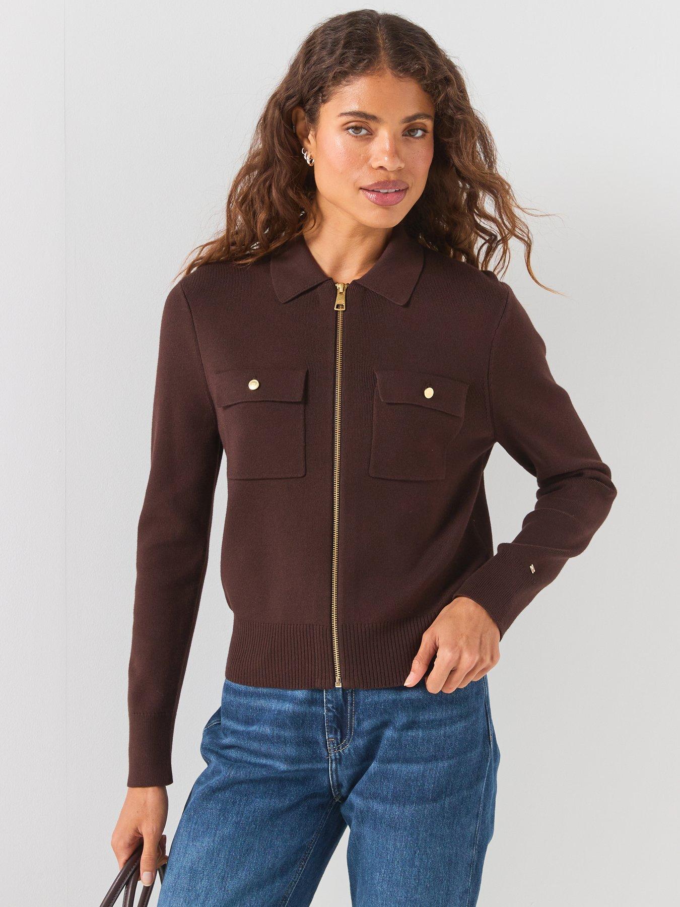 Image 1 of 6 of Tommy Hilfiger Premium Knit Zip-thru Jumper - Brown