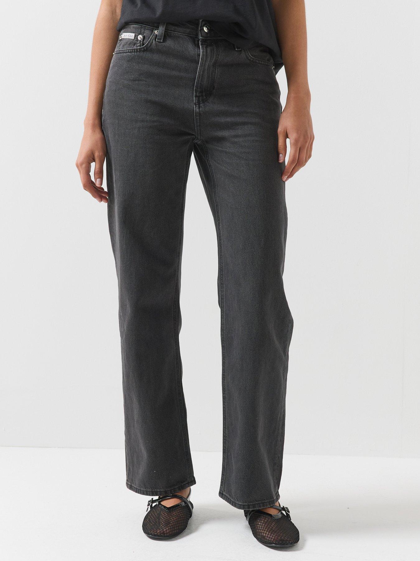 Image 1 of 6 of Calvin Klein Jeans Womens Relaxed Straight High Rise Jeans - Black