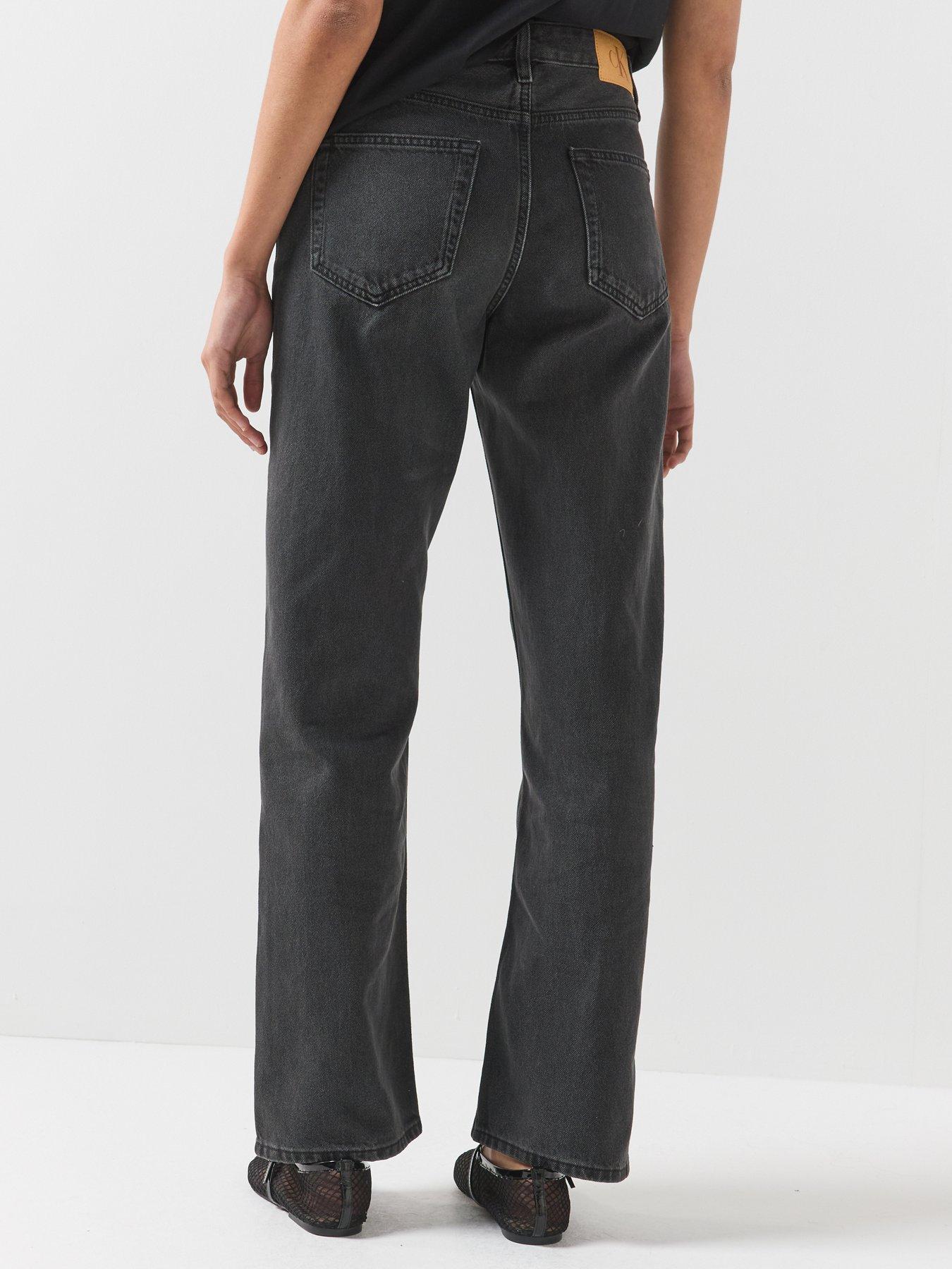 Image 2 of 6 of Calvin Klein Jeans Womens Relaxed Straight High Rise Jeans - Black