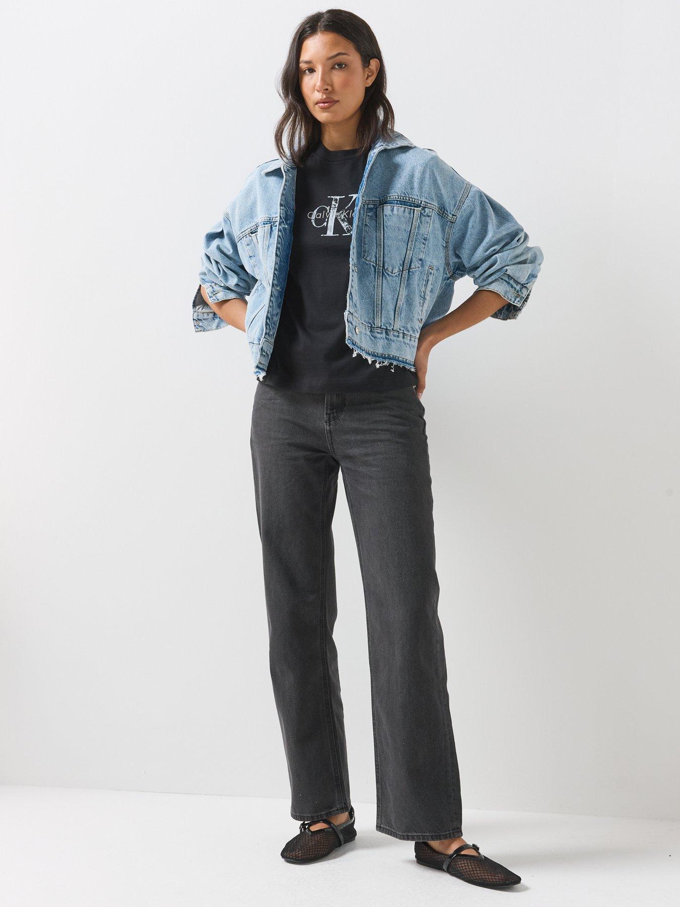 Image 3 of 6 of Calvin Klein Jeans Womens Relaxed Straight High Rise Jeans - Black